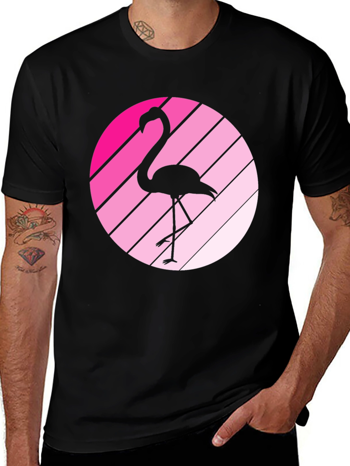 Black Flamingo Sunset Black Graphic Tee main image