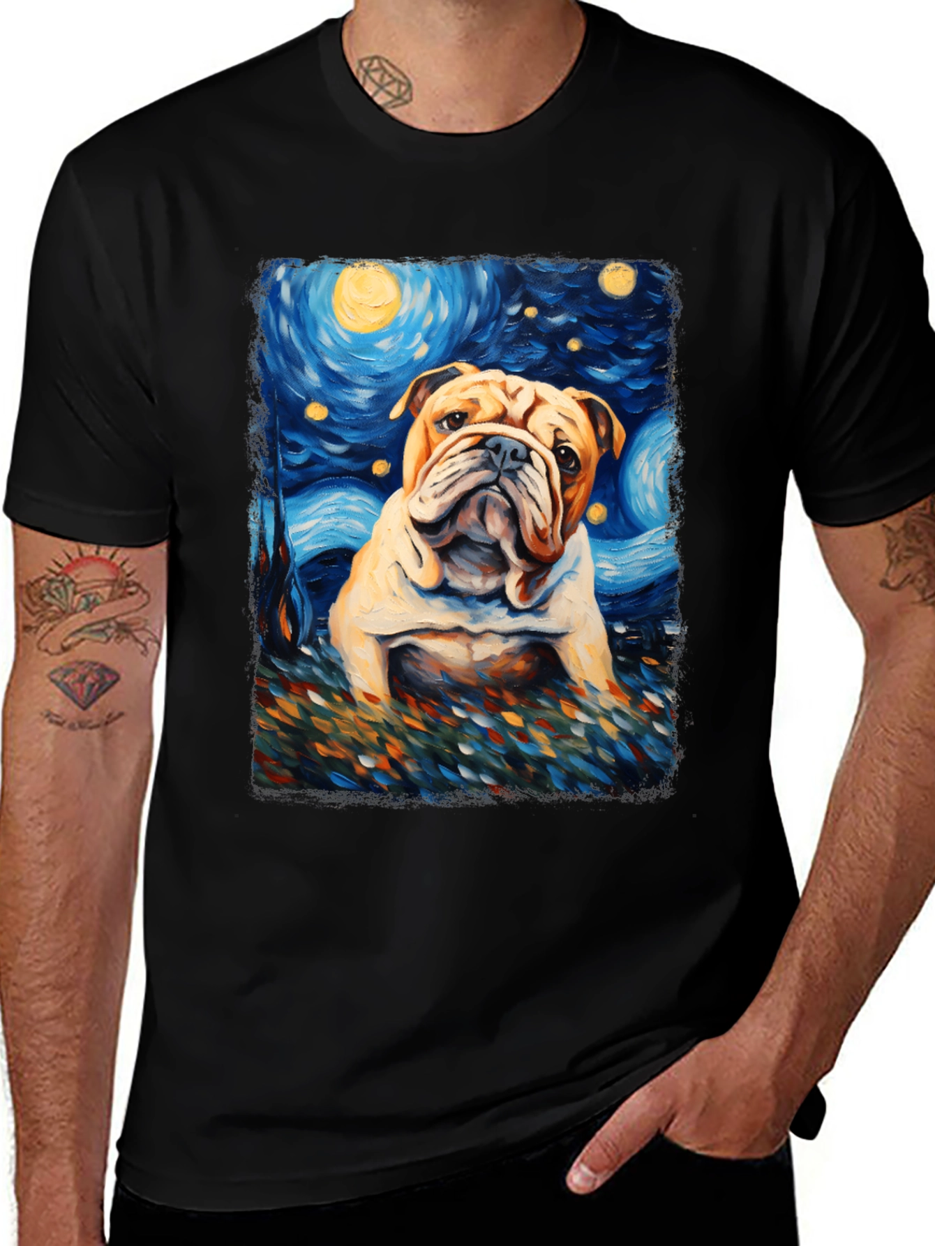 Variant 24 of Bulldog Starry Night Art T-Shirt