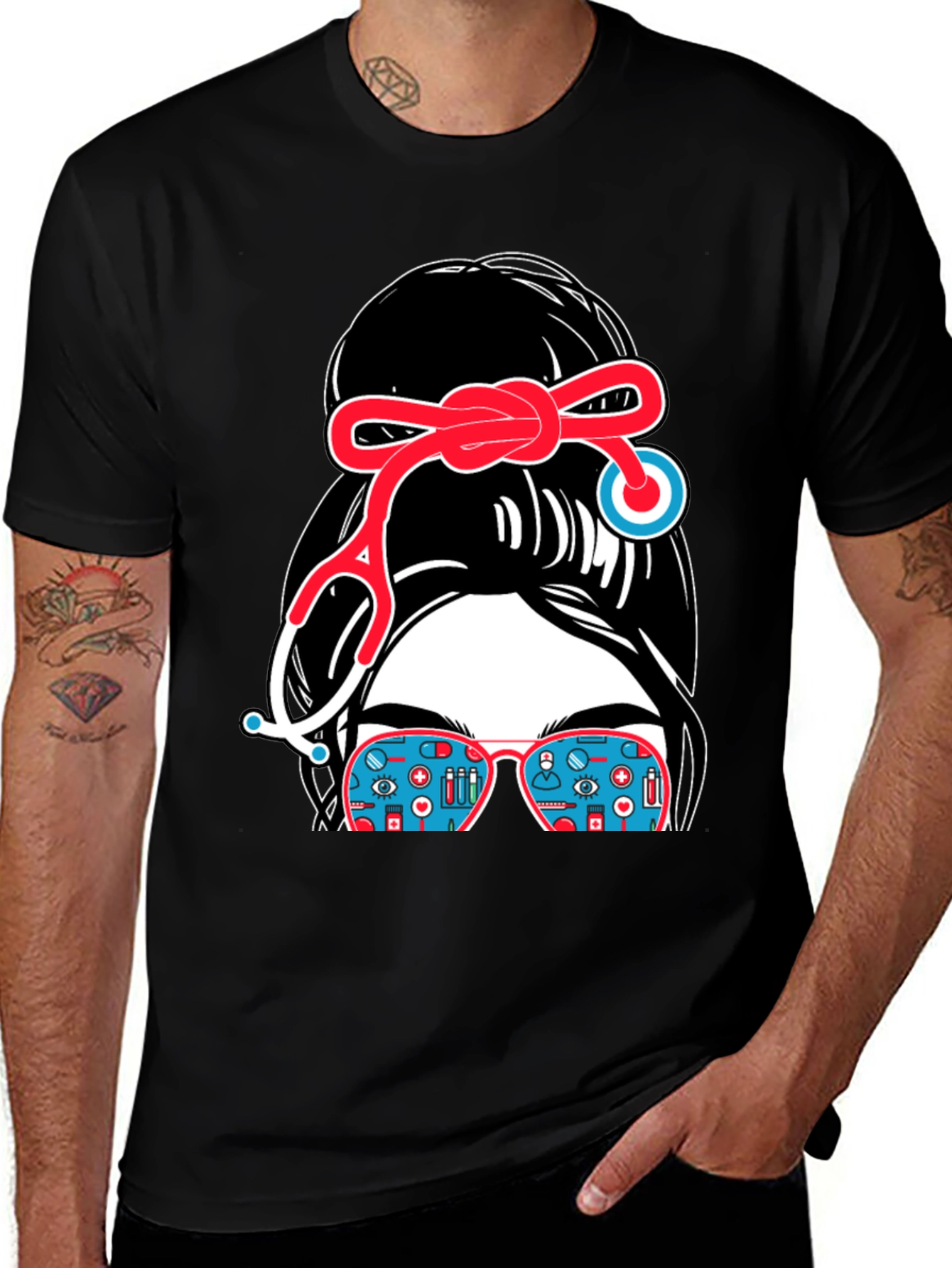 Variant 15 of Nurse Messy Bun Stethoscope T-Shirt