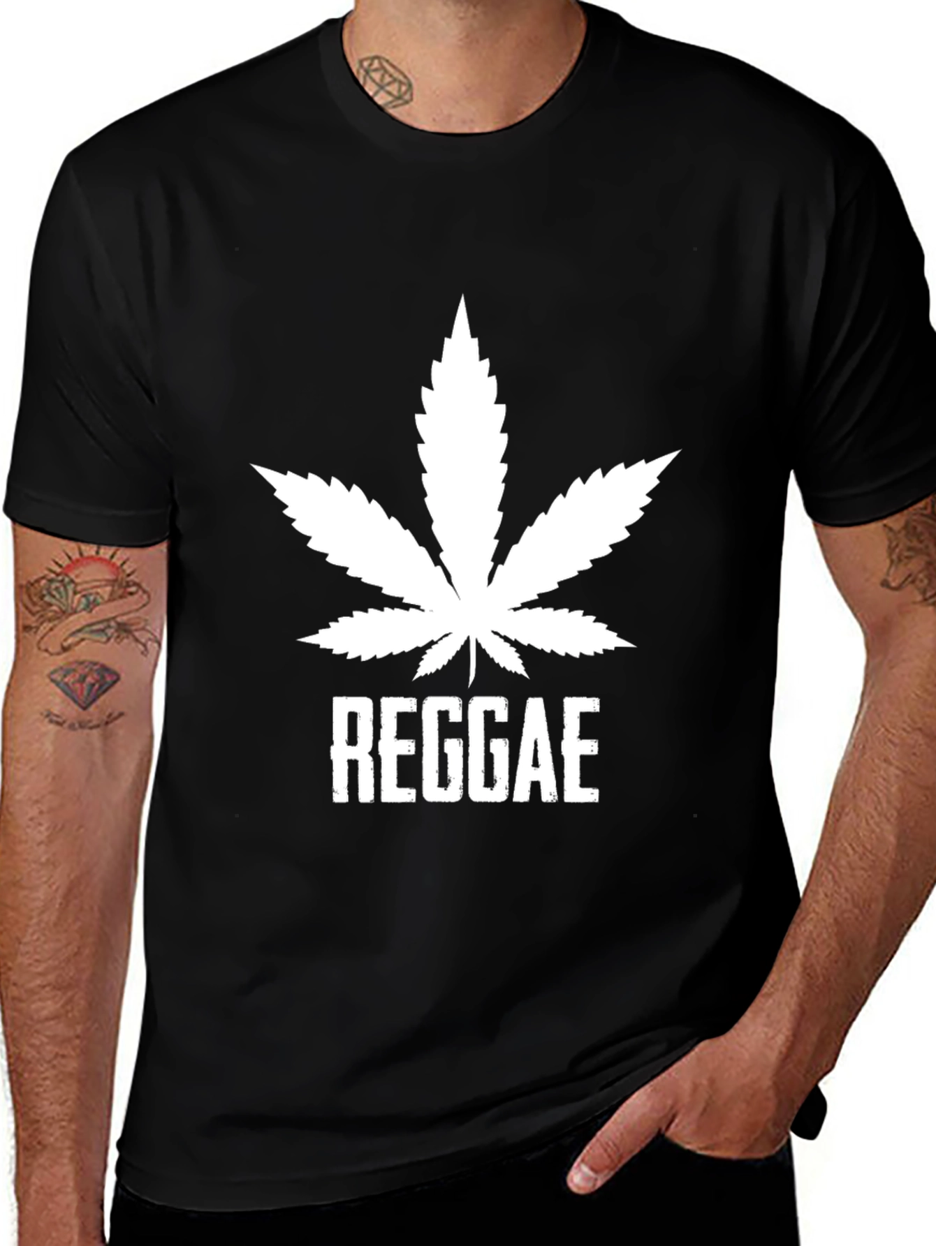 Variant 7 of Reggae Leaf Graphic T-Shirt - Black Cotton Tee