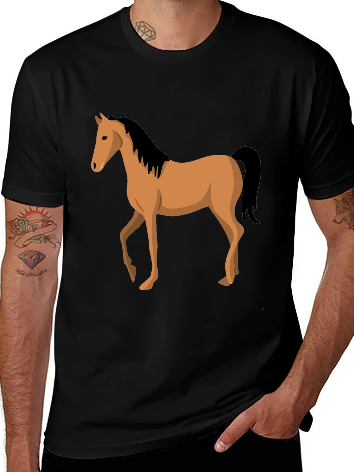 Variant 20 of Horse Graphic Tee - Black Cotton T-Shirt