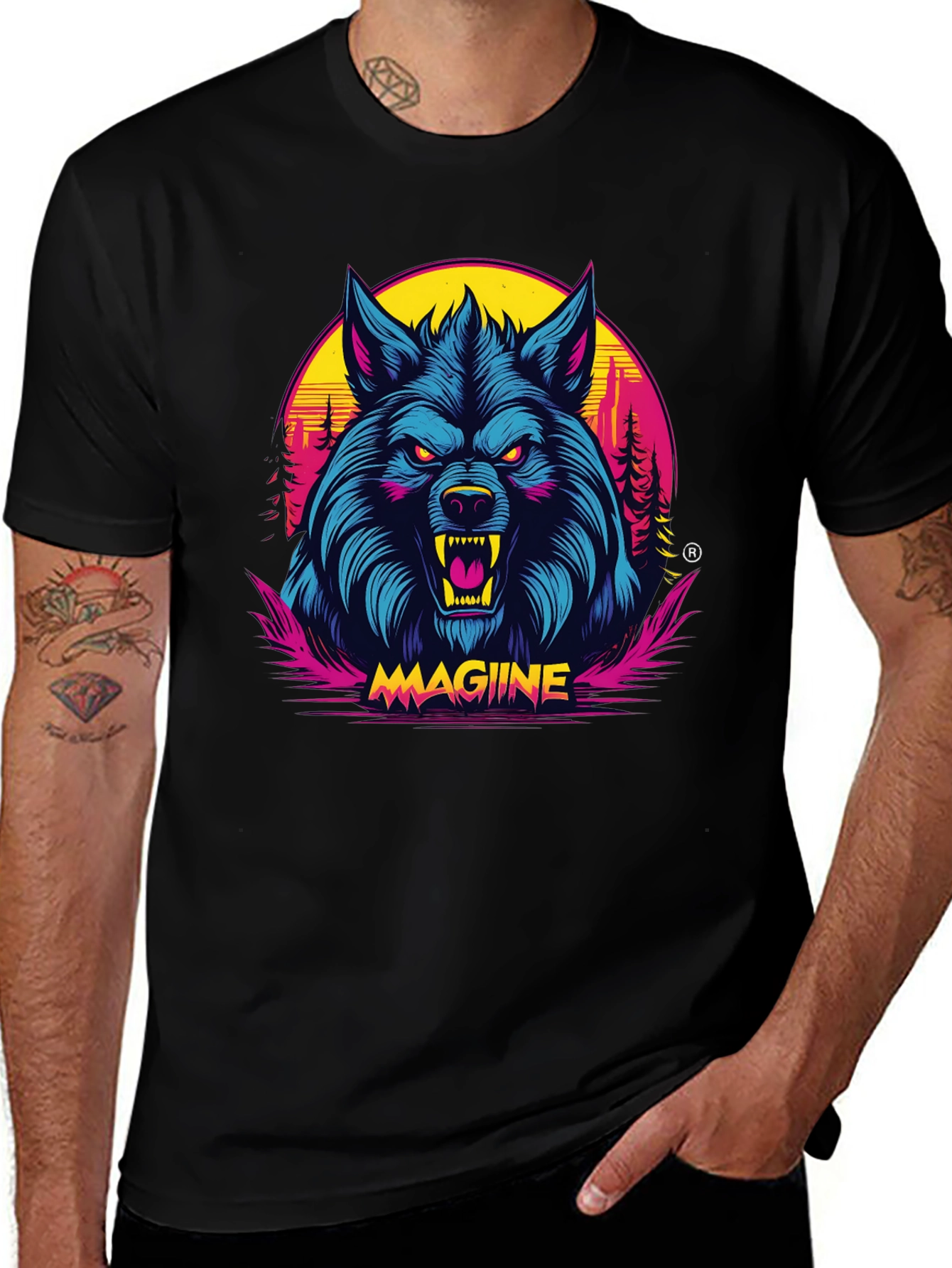 Variant 28 of MAGIINE Wolf Graphic Tee - Retro Style