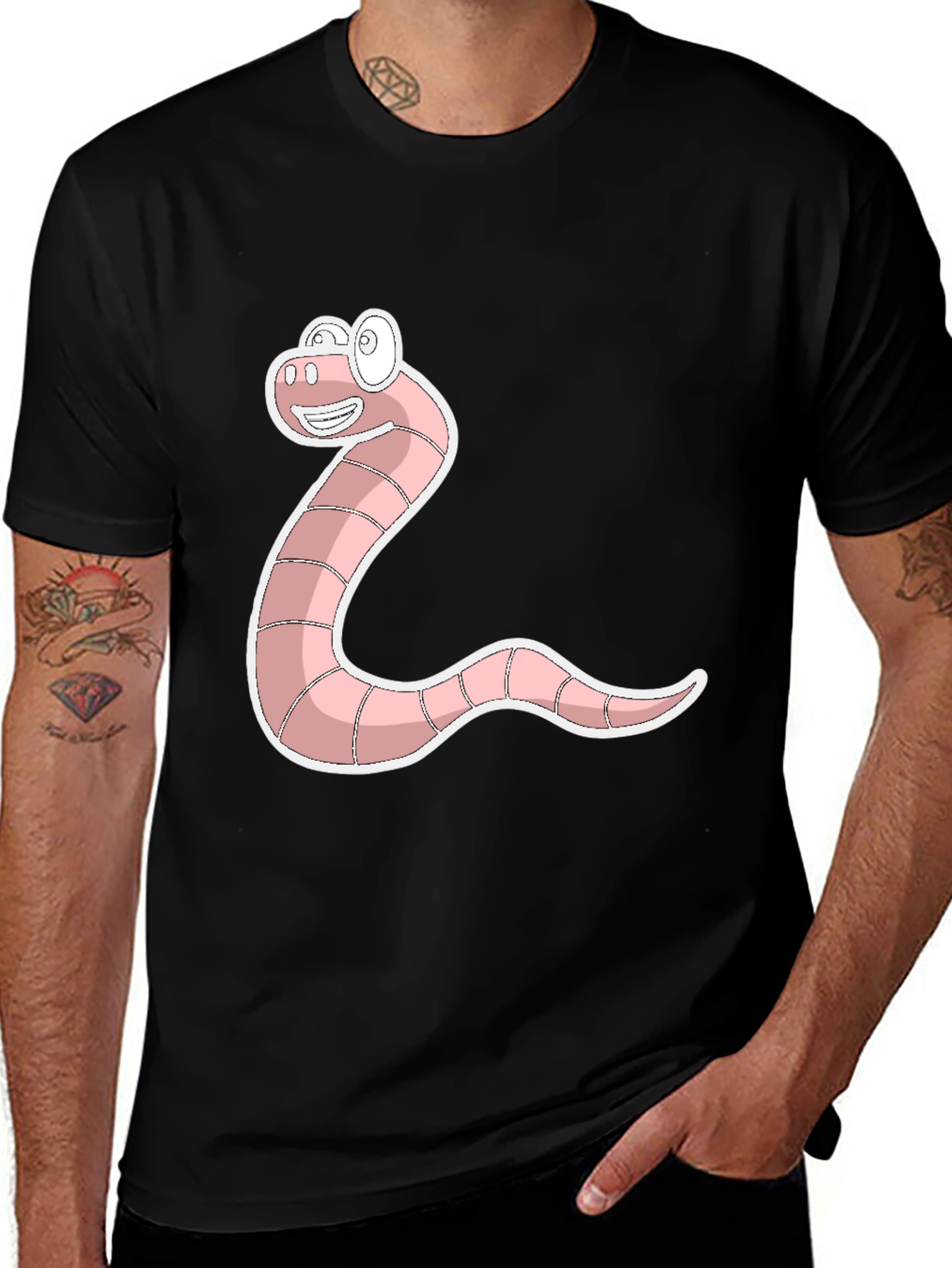 Variant 22 of Funny Worm Graphic Tee - Black Cotton T-Shirt