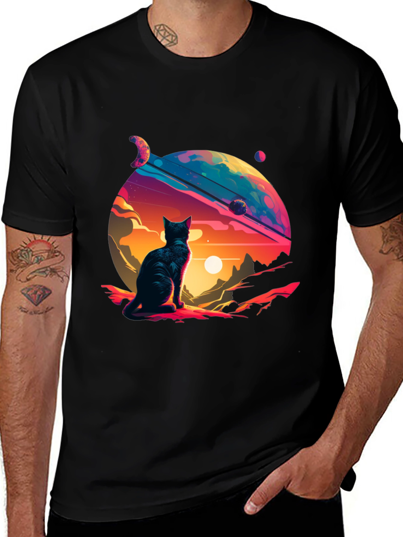Variant 11 of Cosmic Cat Black T-Shirt