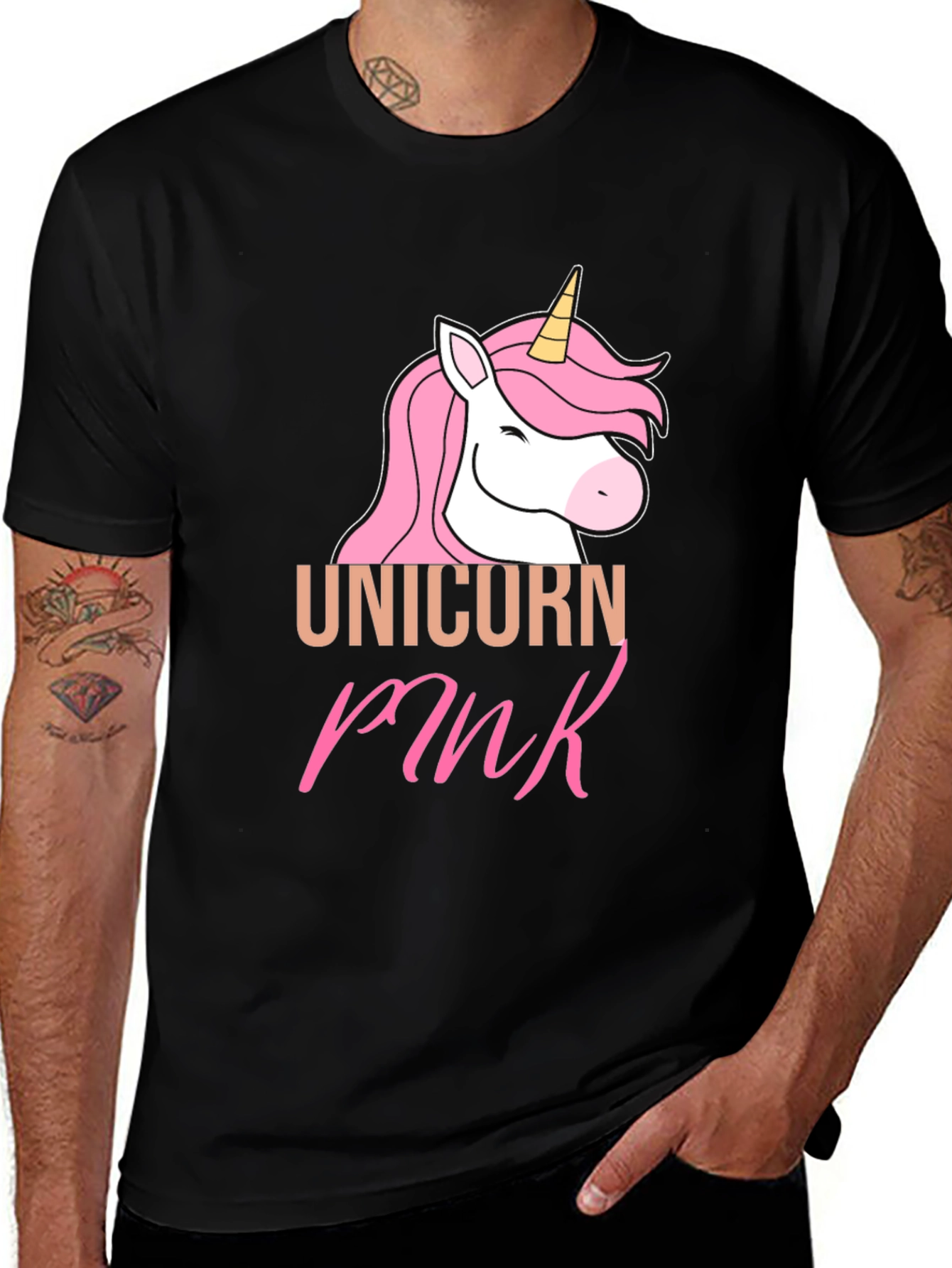 Variant 17 of Unicorn Pink Graphic Tee - Trendy Black T-Shirt
