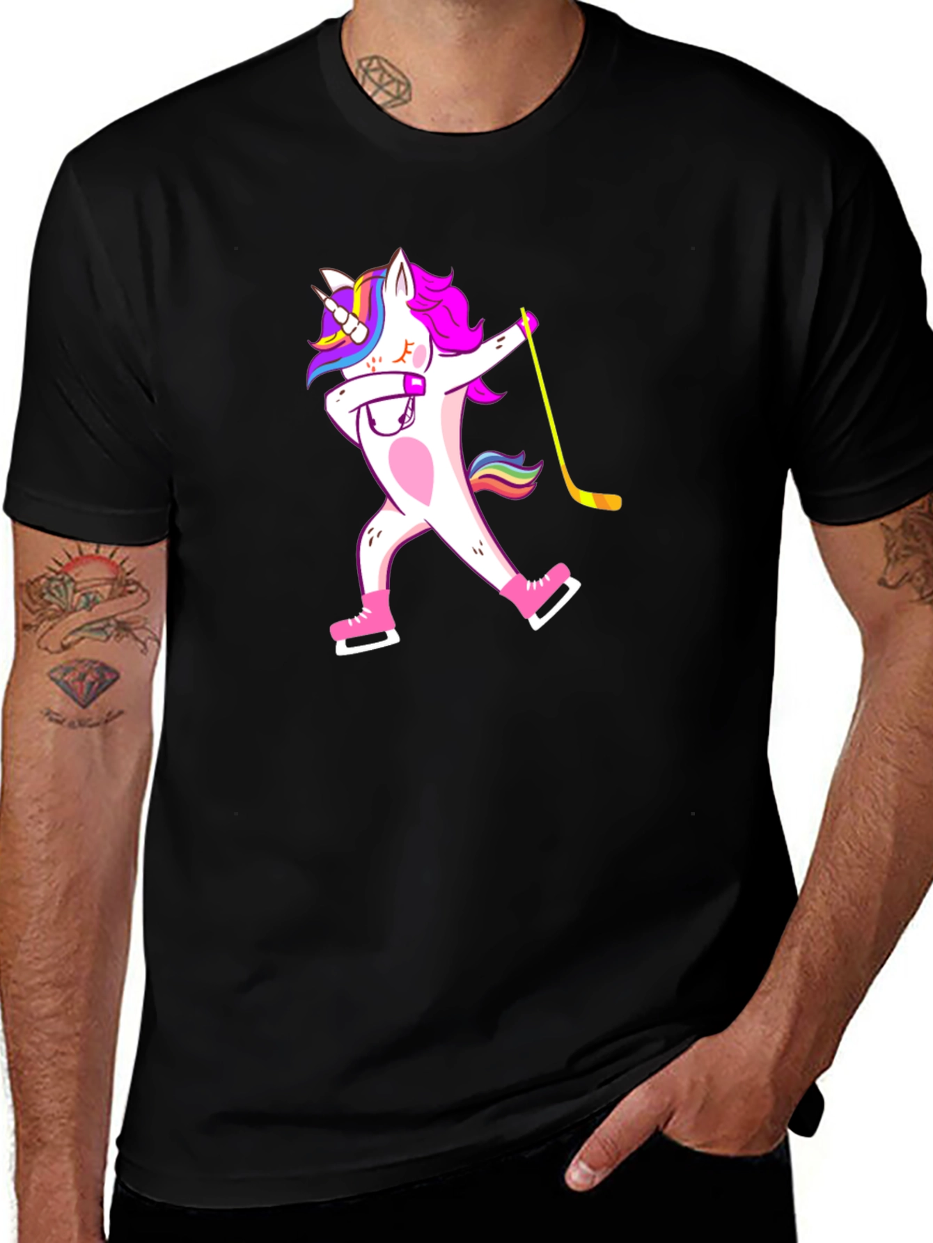 Variant 30 of Unicorn Hockey Dab T-Shirt - Black Cotton Tee