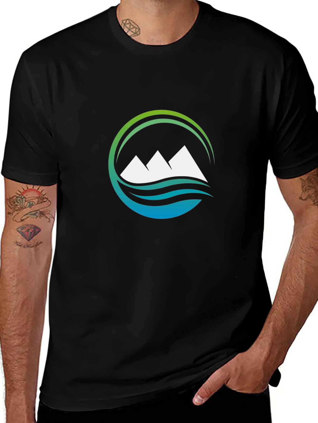 Variant 18 of Black T-Shirt with Mountain & Water Logo
