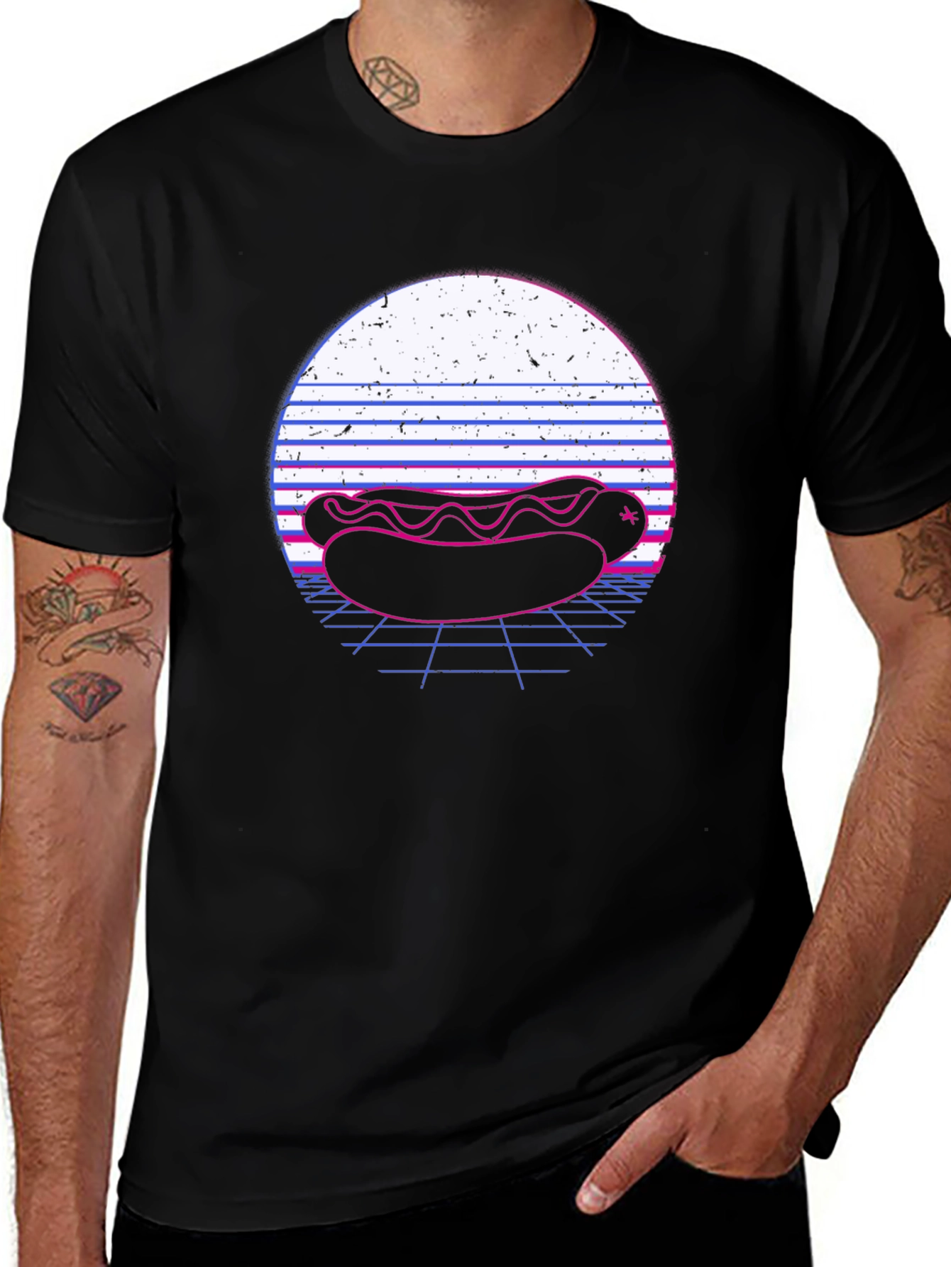 Variant 19 of Retro Hotdog Graphic Tee - Black Cotton T-Shirt