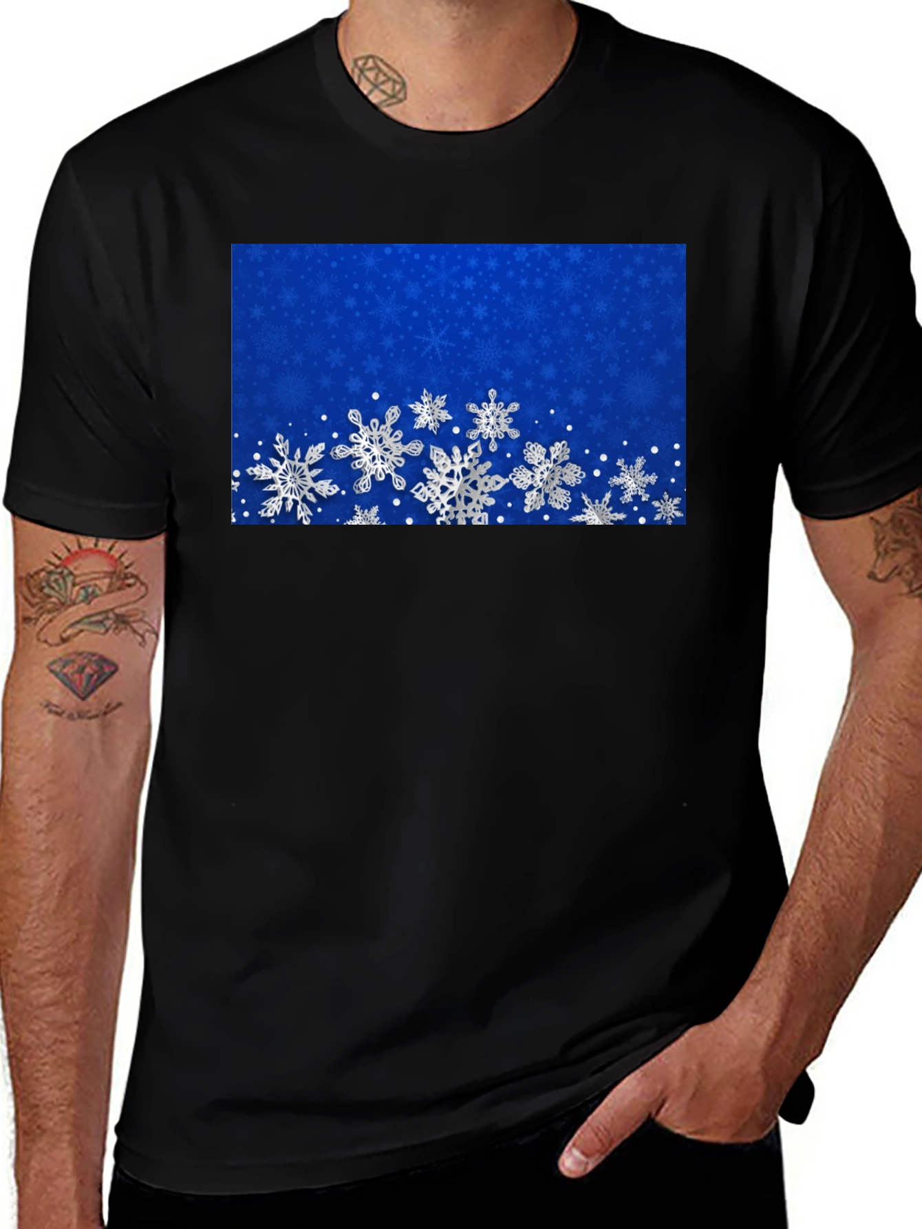 Variant 2 of Winter Snowflake Graphic Tee - Blue Festive Shirt
