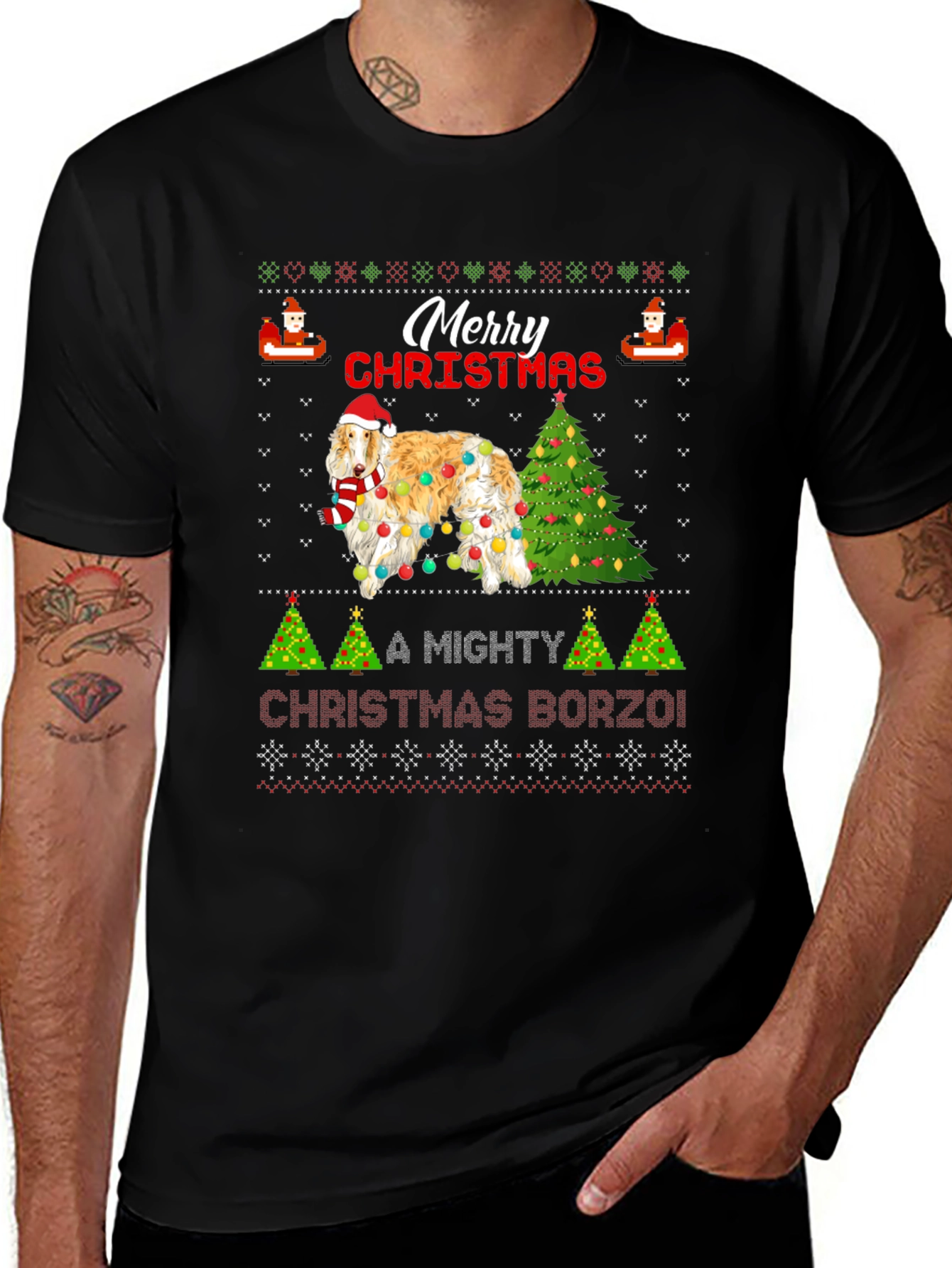 Merry Christmas Borzoi Dog Ugly Christmas T-Shirt