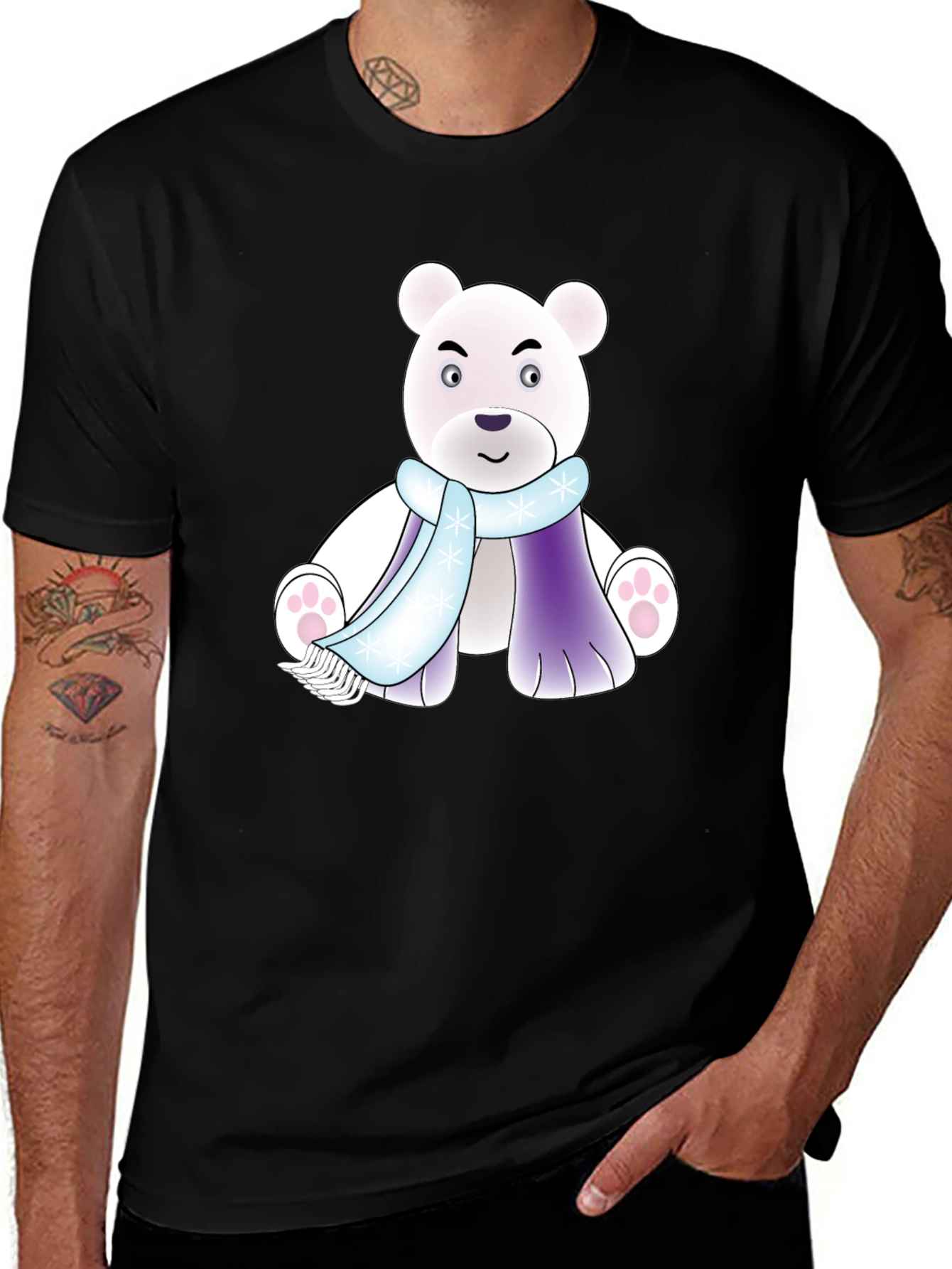 Variant 6 of Cartoon Polar Bear T-Shirt - Winter Scarf Design