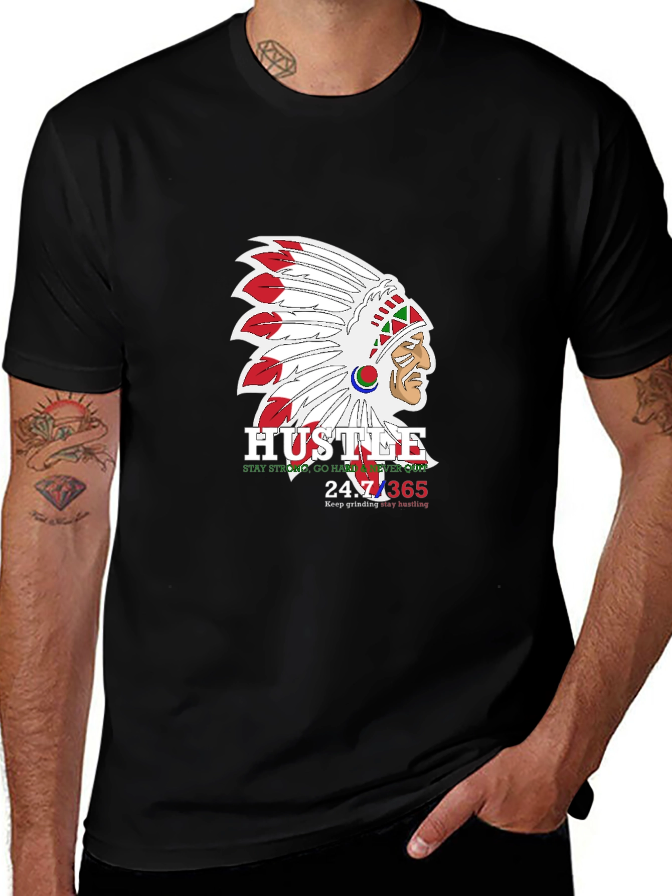 Variant 22 of Hustle Native American Chief Graphic T-Shirt