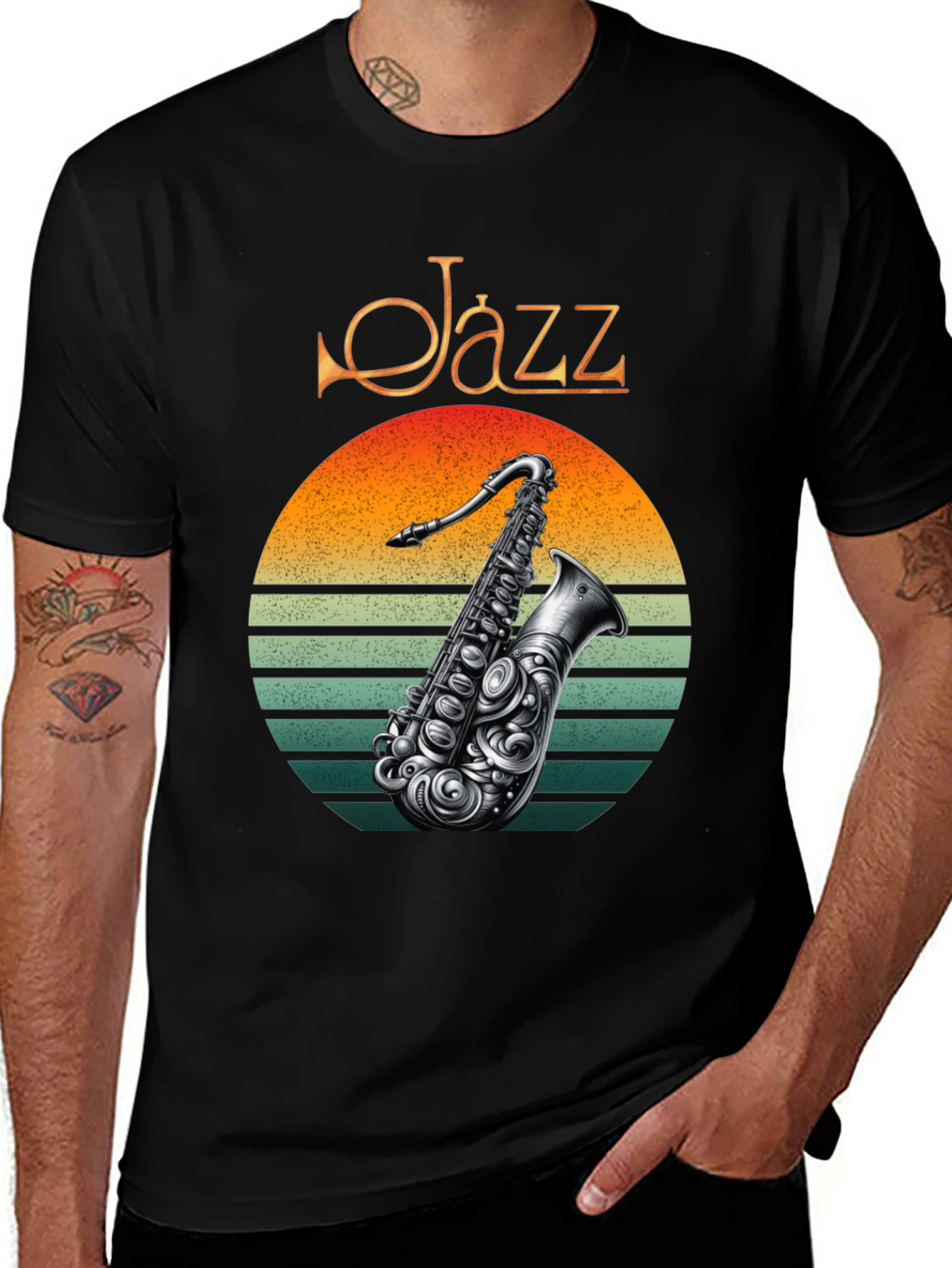 Variant 27 of Jazz Saxophone T-Shirt - Retro Sunset Design