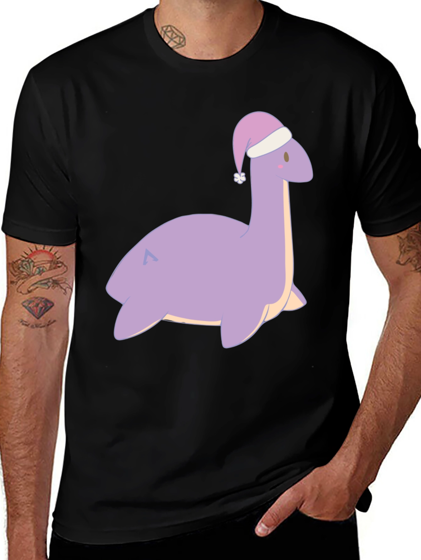 Cute Nessie Santa Hat Graphic T-Shirt