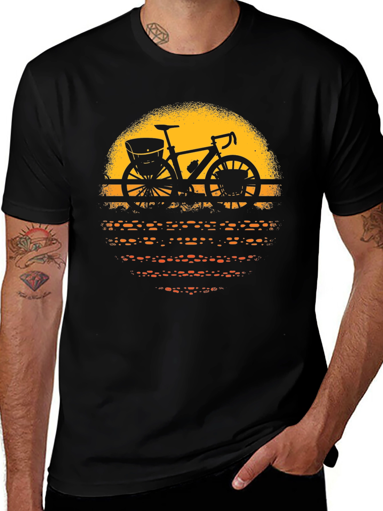 Variant 22 of Retro Bicycle Sunset Graphic Tee - Black