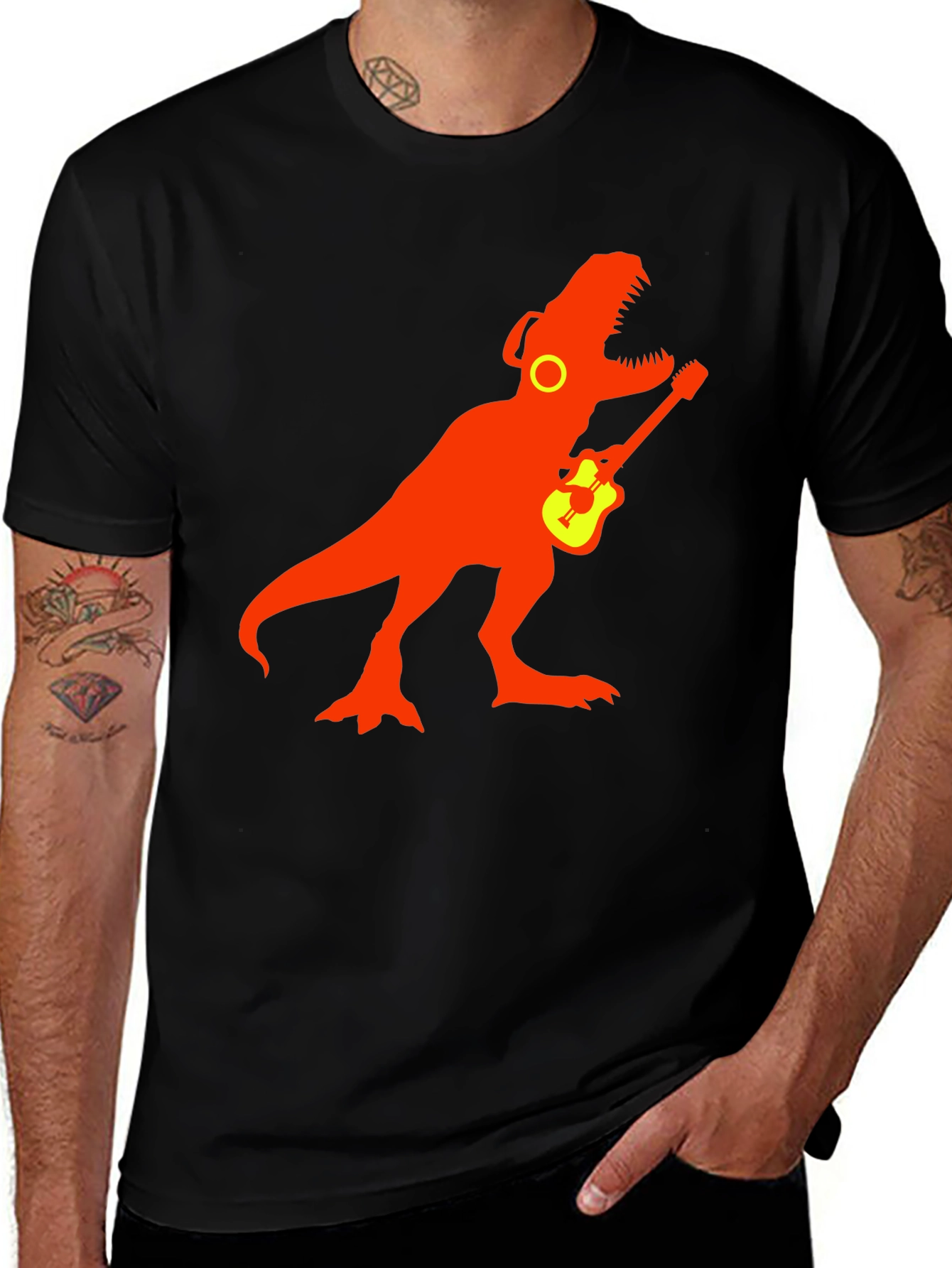 Variant 5 of Dinosaur Rock Guitar T-Shirt - Black