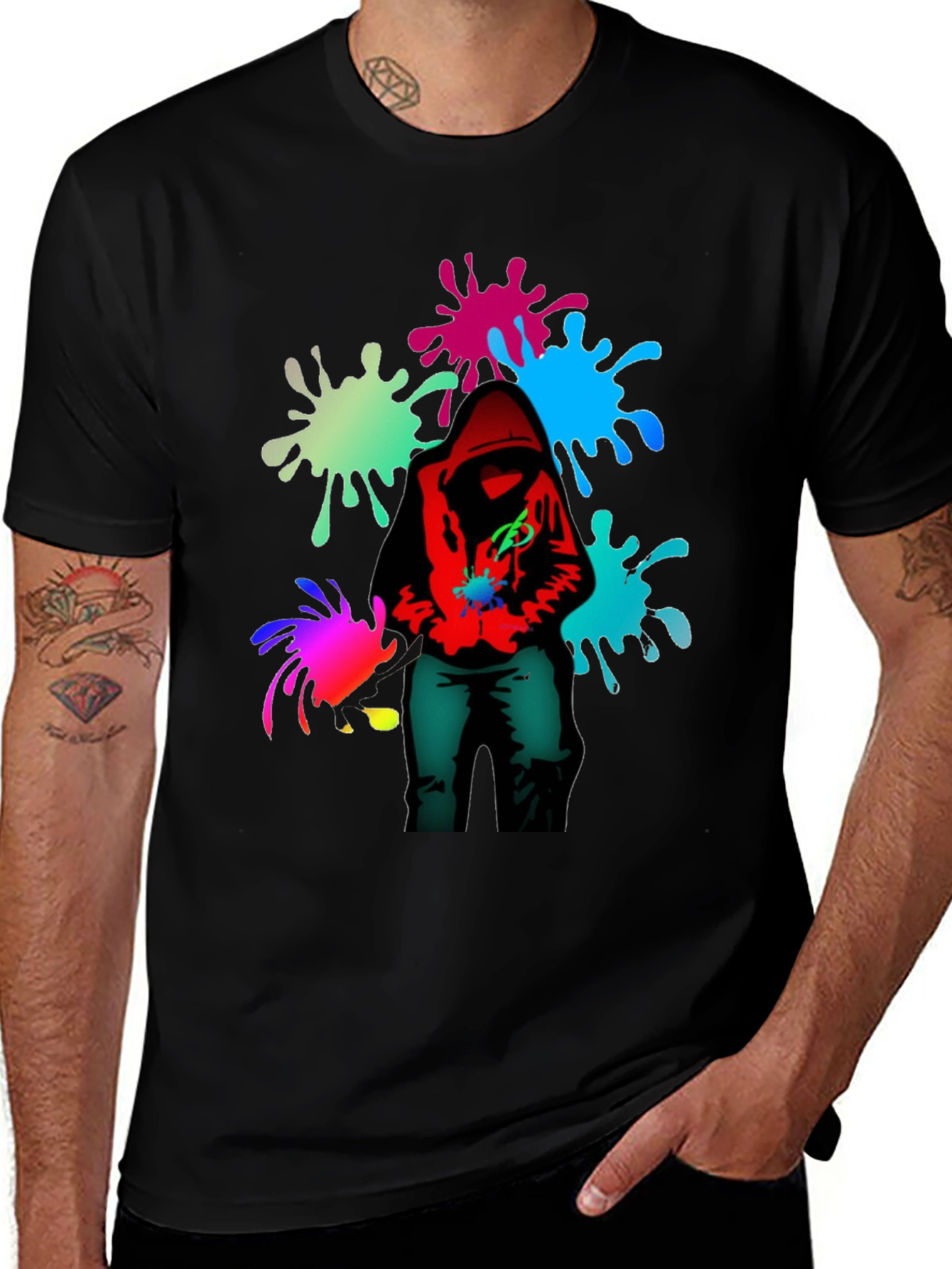Variant 3 of Hooded Graffiti Splatter T-Shirt - Edgy Street Style