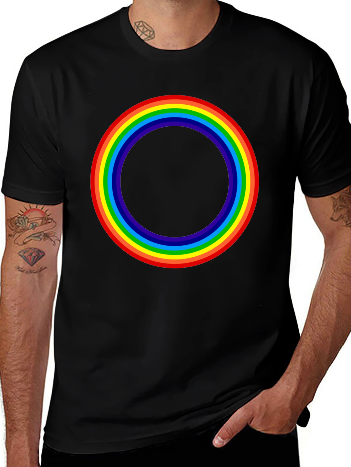 Variant 3 of Rainbow Circle Graphic T-Shirt - Black Cotton Tee
