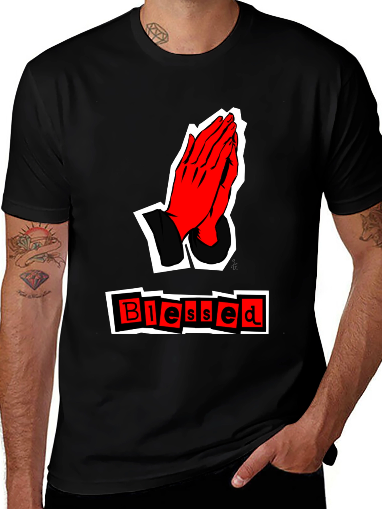 Variant 29 of Blessed Graphic T-Shirt - Red Hands Print