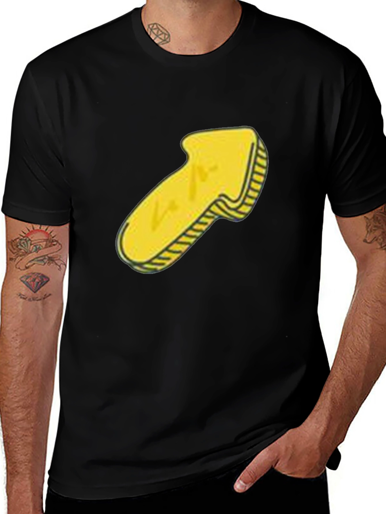Black Men's Black T-Shirt with Yellow Arrow Graphic main image
