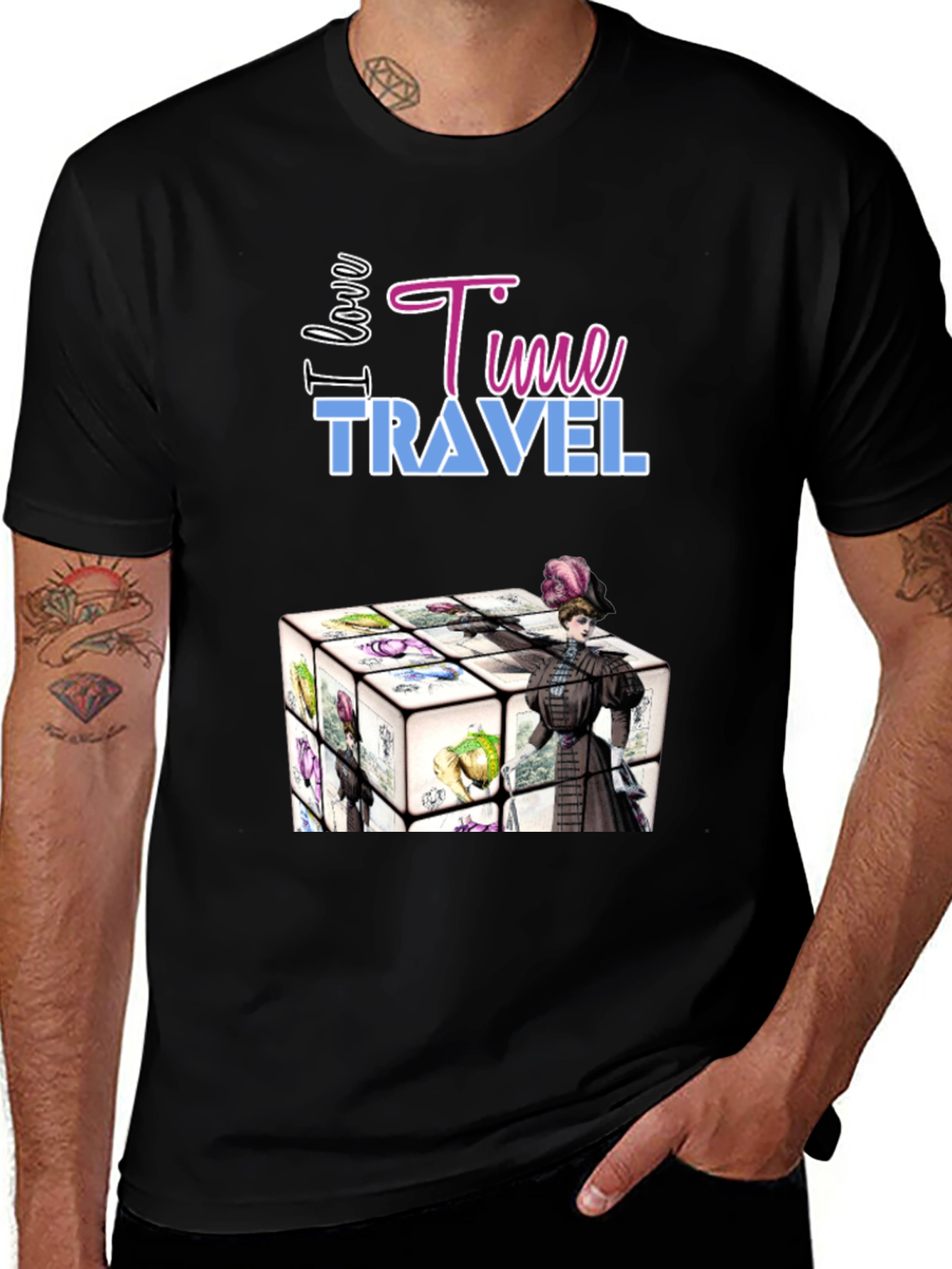 Variant 5 of I Love Time Travel Graphic Tee - Black