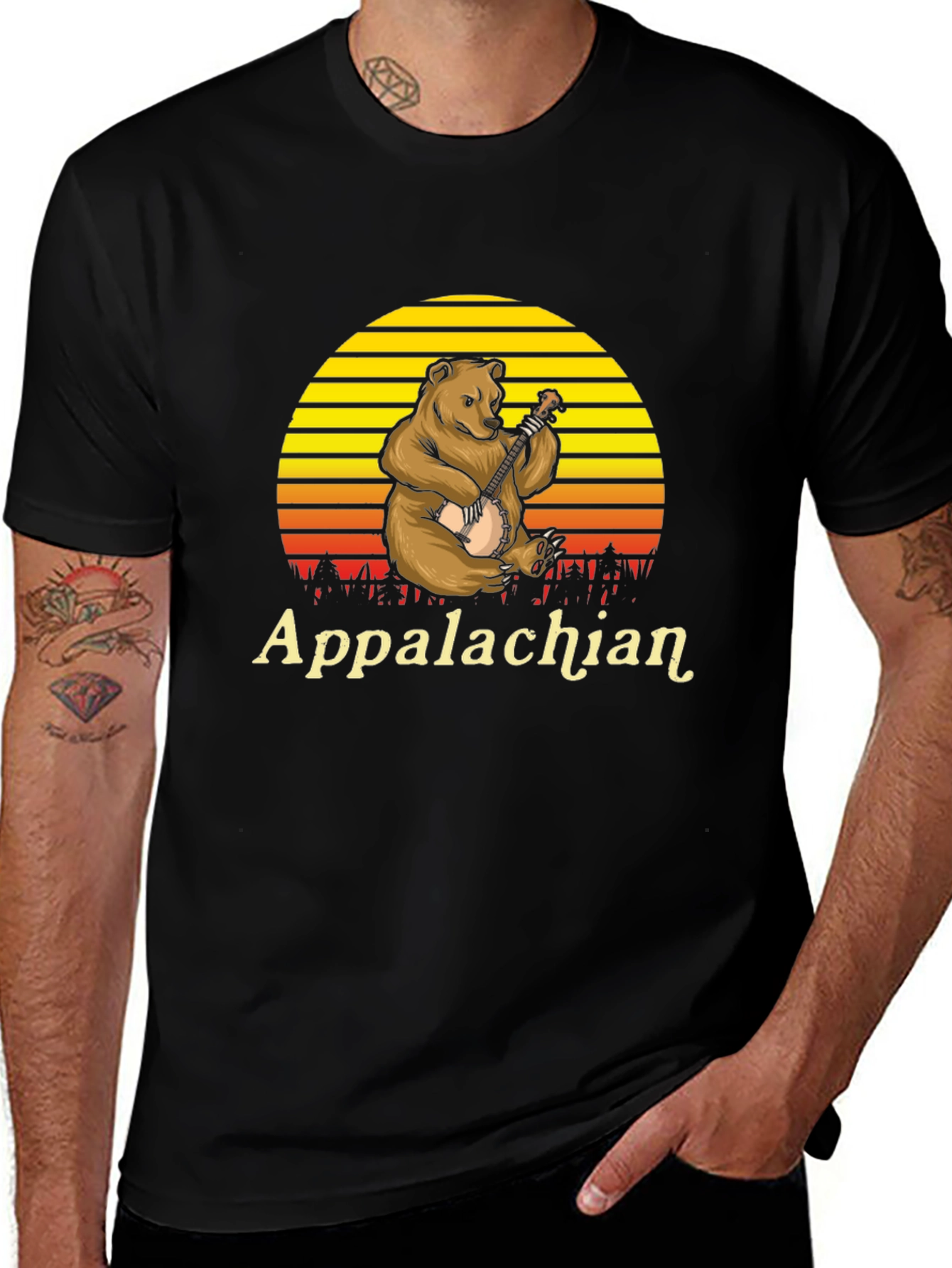 Variant 6 of Appalachian Bear Banjo Player Graphic T-Shirt