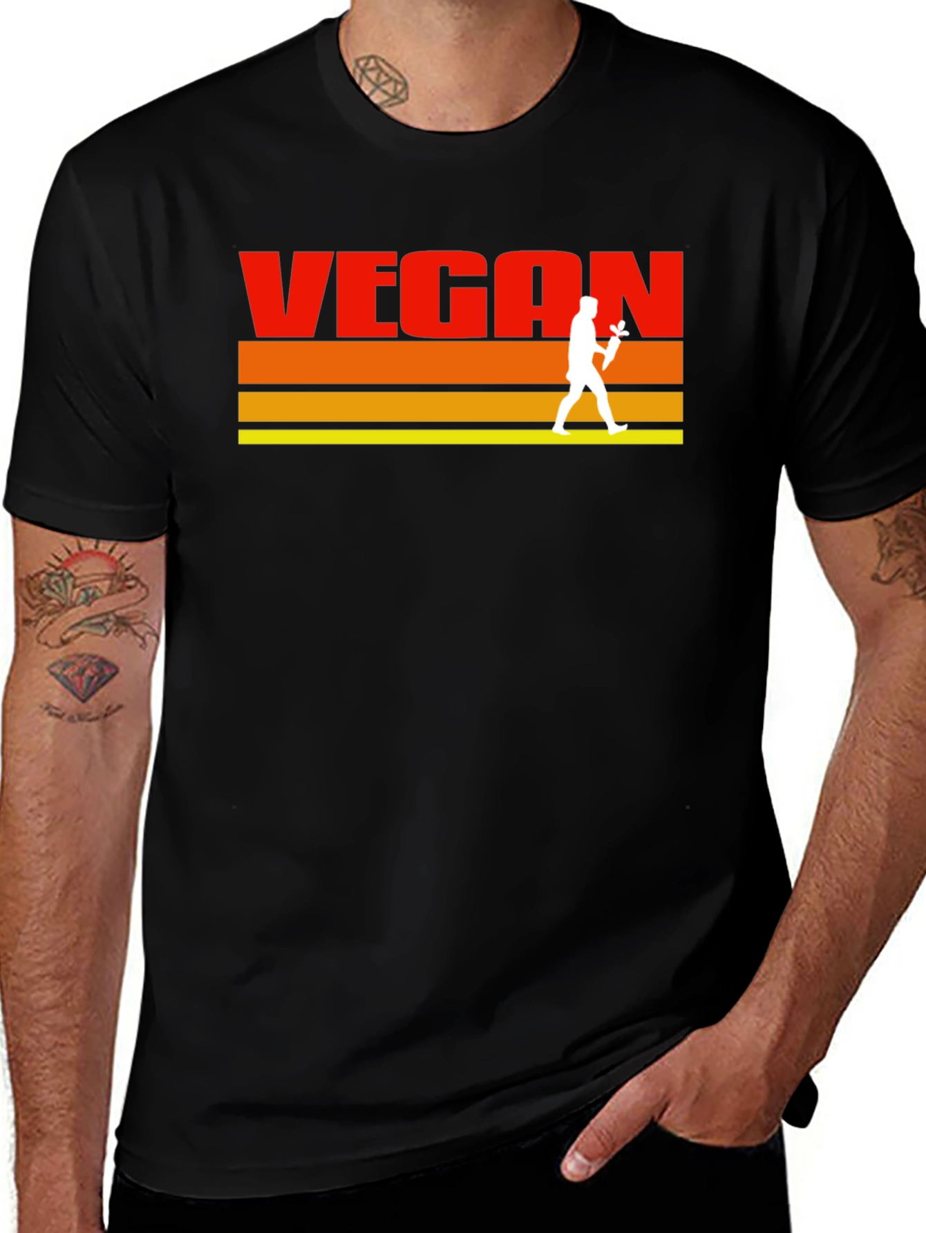 Black Retro Vegan T-Shirt - Classic Vegetarian Lifestyle Tee main image