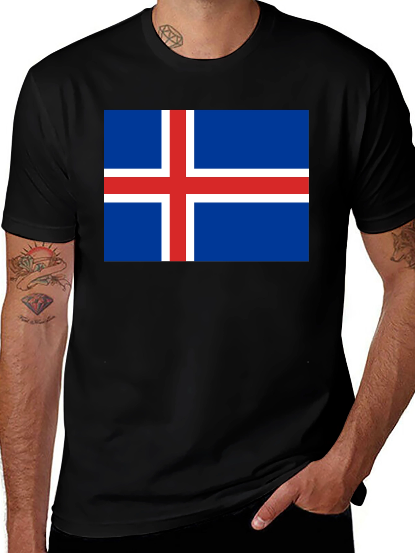 Iceland Flag T-Shirt - Black Cotton Graphic Tee