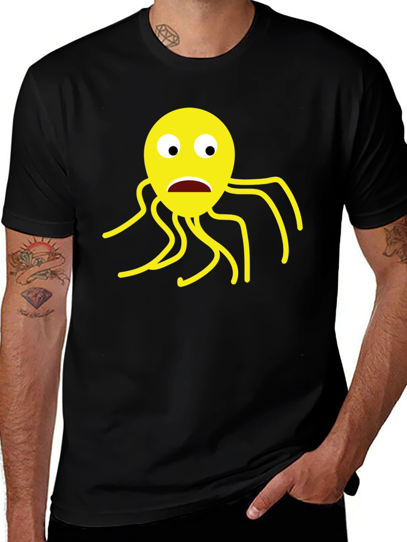 Variant 29 of Black T-Shirt with Cartoon Octopus Graphic