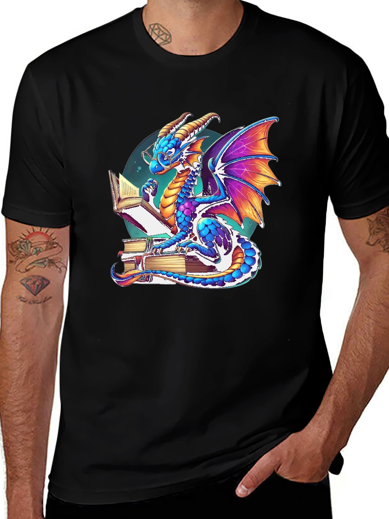 Variant 10 of Dragon Reader T-Shirt: Whimsical Literary Style
