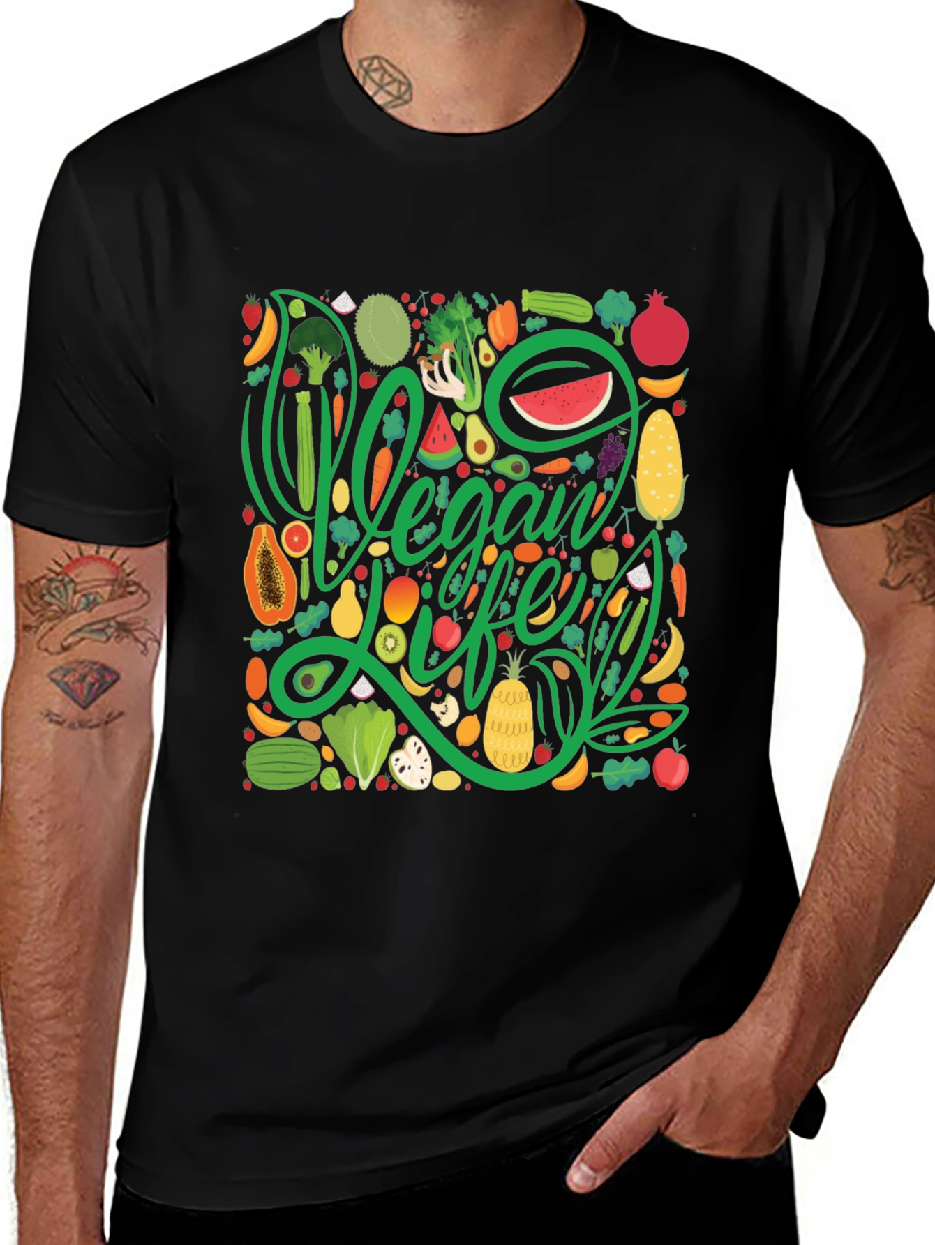 Variant 27 of Vegan Life T-Shirt - Fruit & Vegetable Design