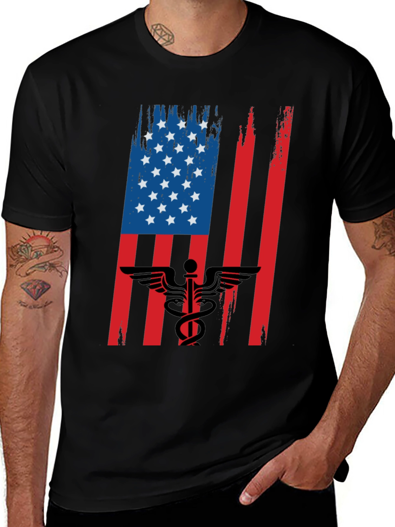 Variant 13 of American Flag Medical Symbol Graphic Tee