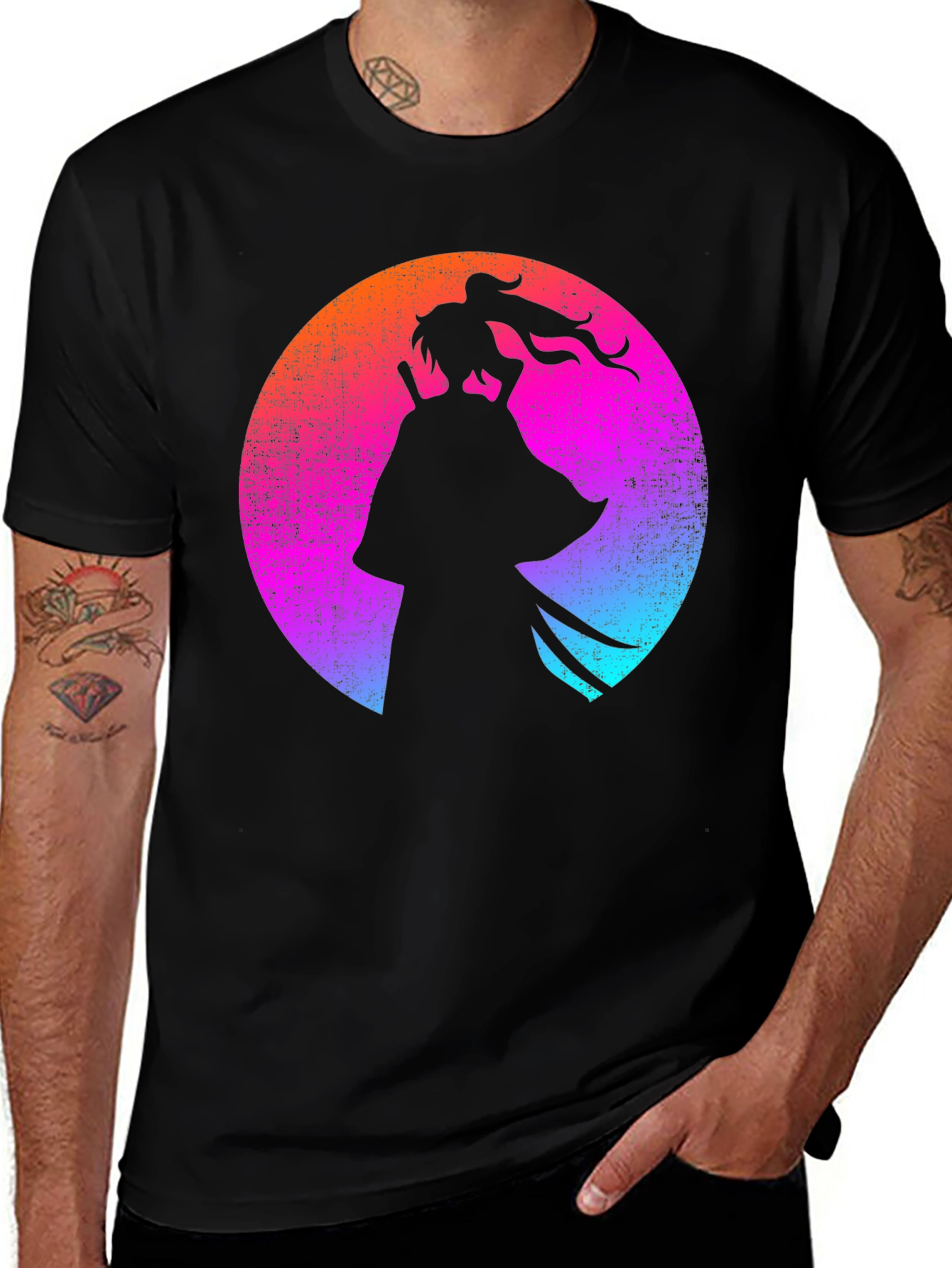 Variant 21 of Samurai Silhouette T-Shirt - Retro Style