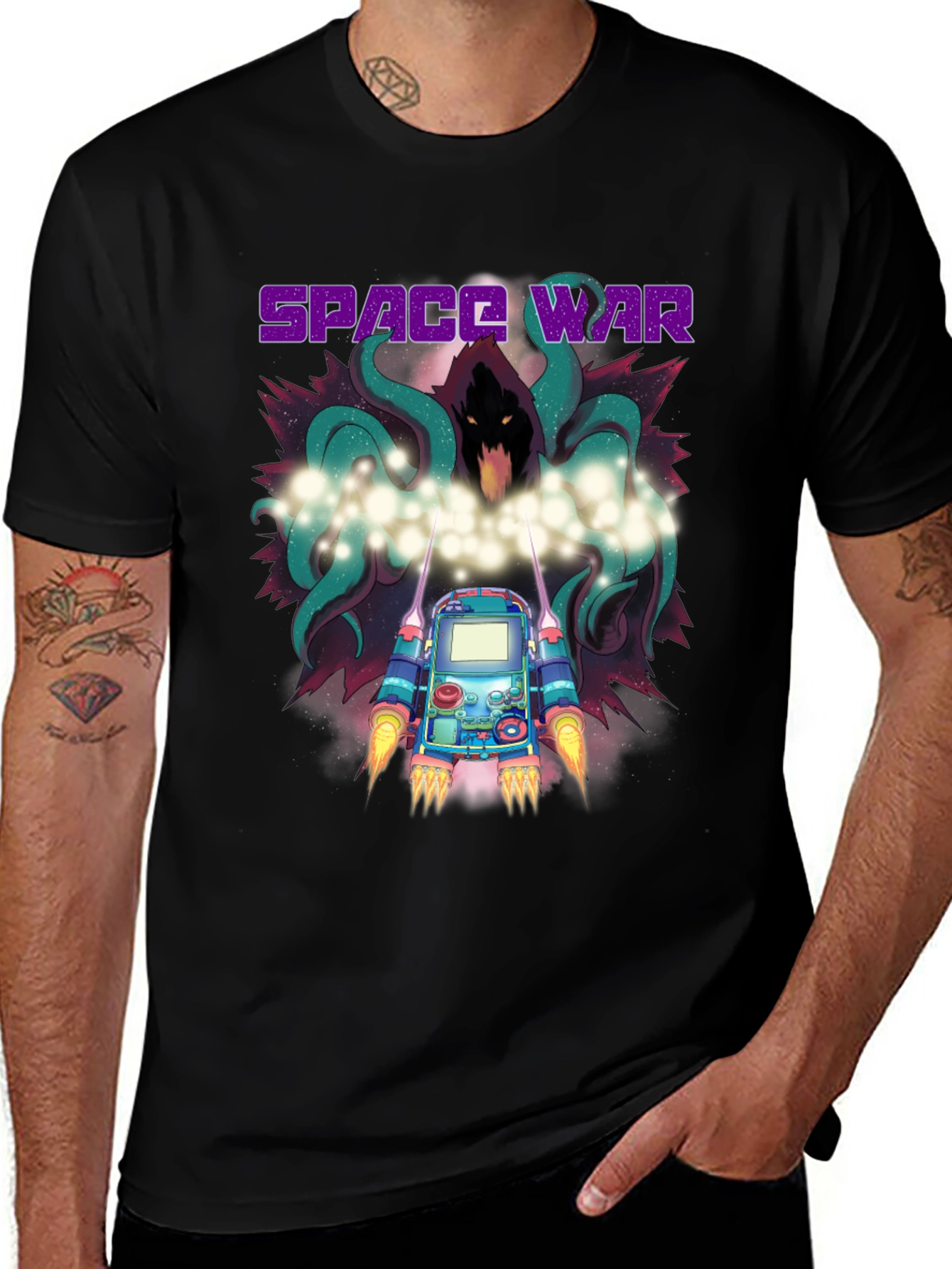Variant 29 of Space War Graphic Print Black T-Shirt