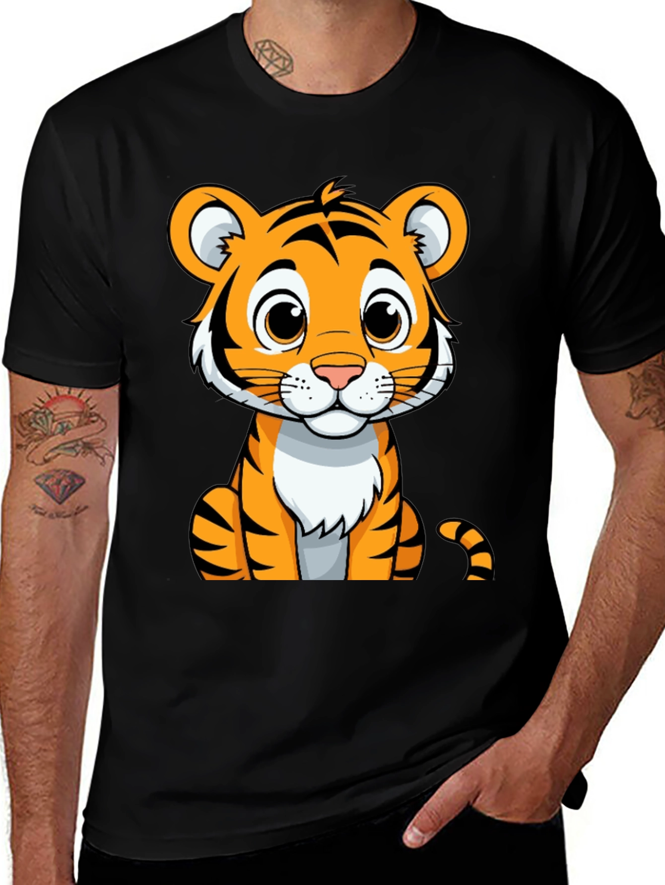 Variant 27 of Cute Tiger Graphic Tee - Unisex Black T-Shirt