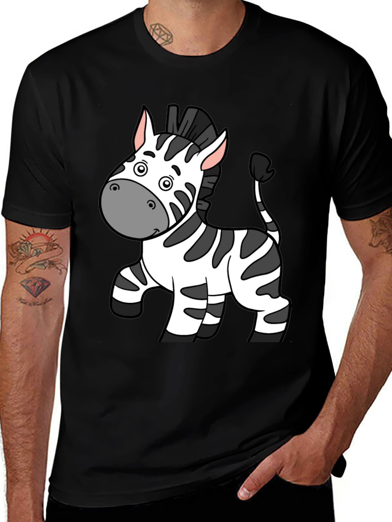 Variant 23 of Zebra Cartoon Graphic Black T-Shirt