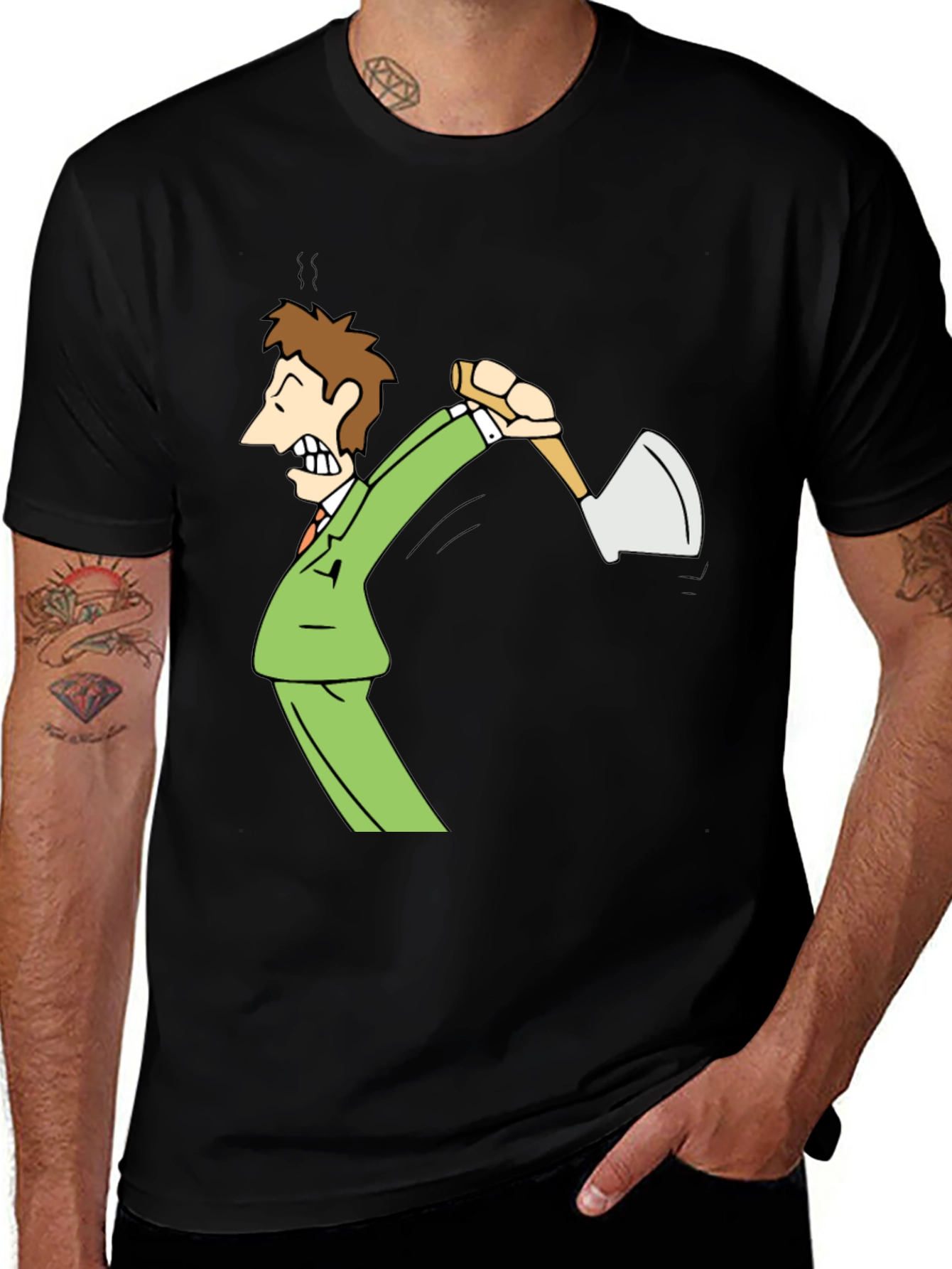 Variant 19 of Axe Man Cartoon Graphic Black T-Shirt