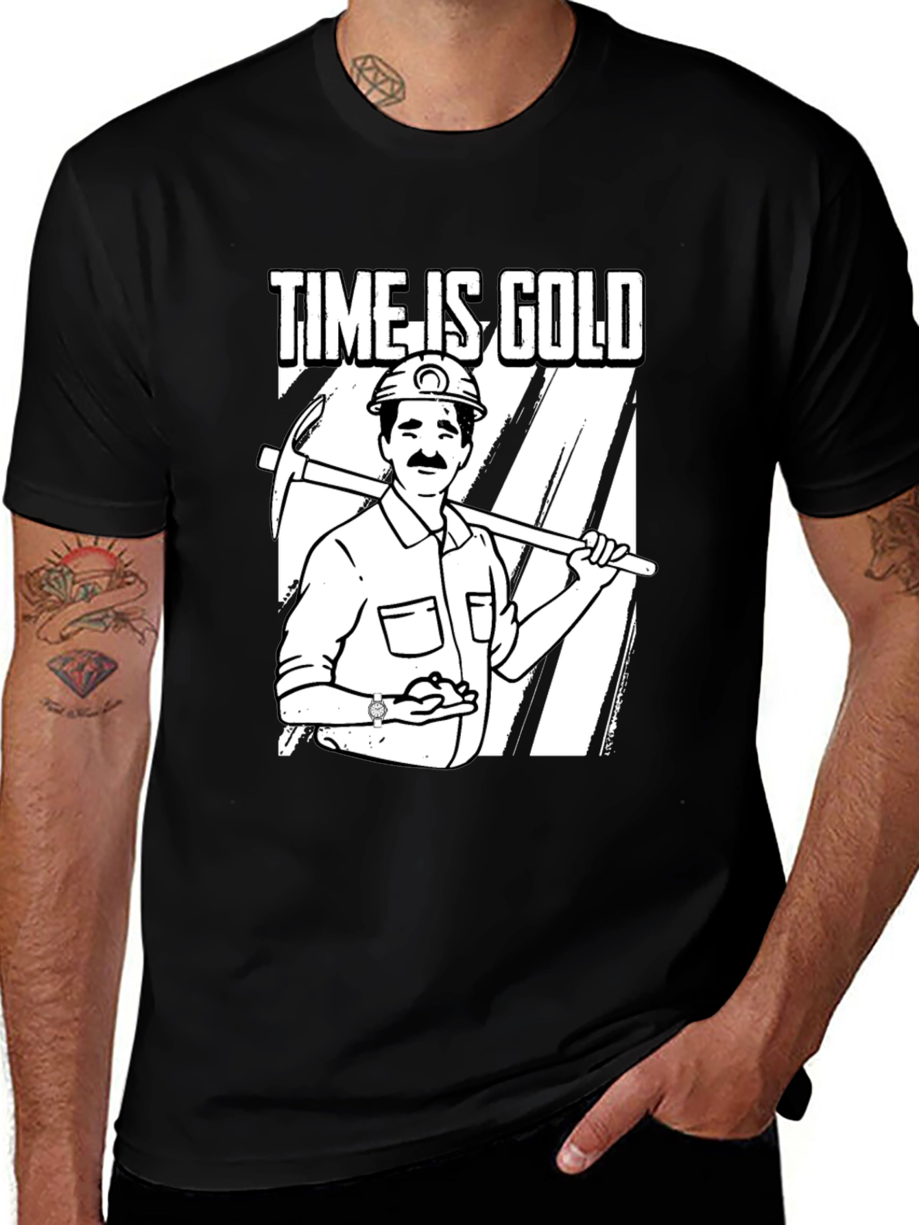 Variant 14 of Time Is Gold Graphic Tee Miner Cartoon T-Shirt