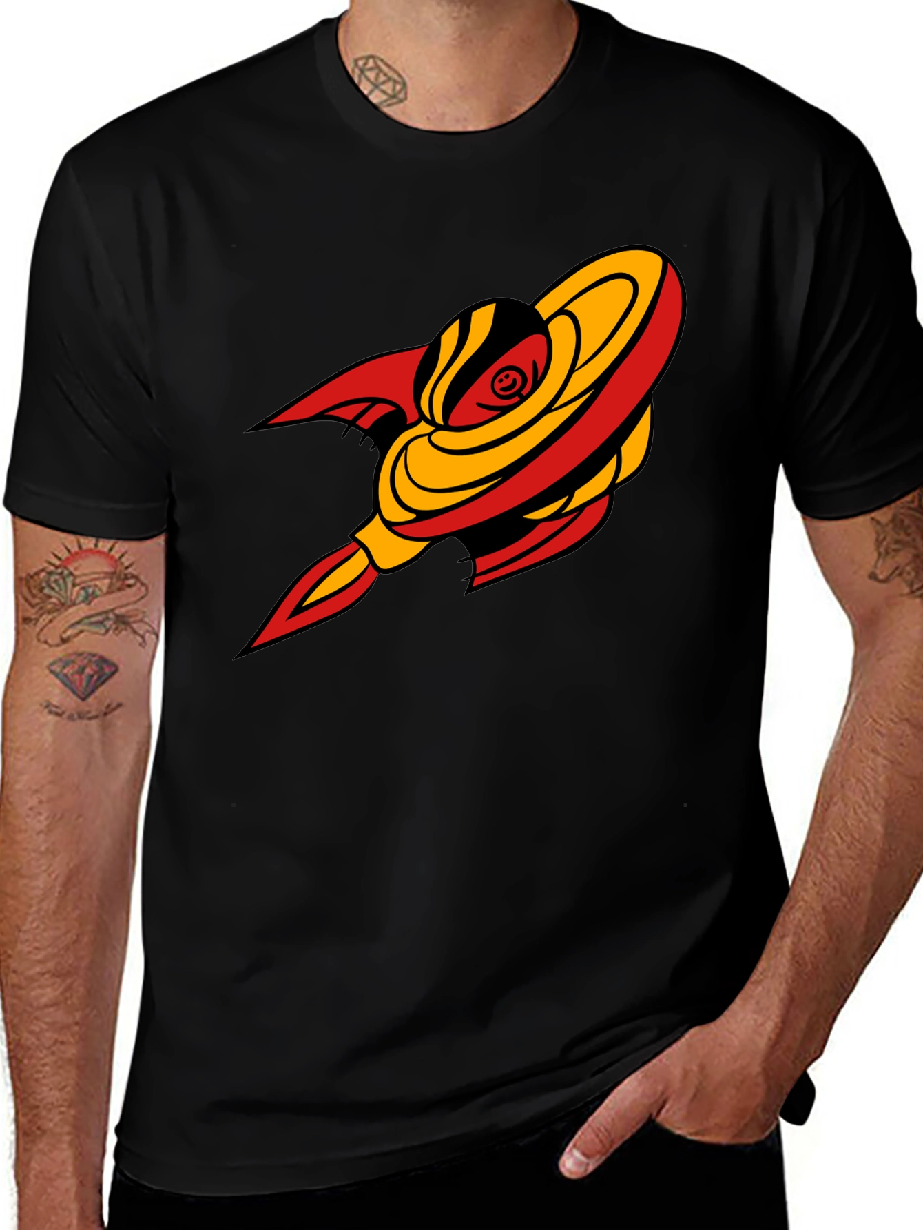 Variant 30 of Retro Rocket Graphic T-Shirt - Black