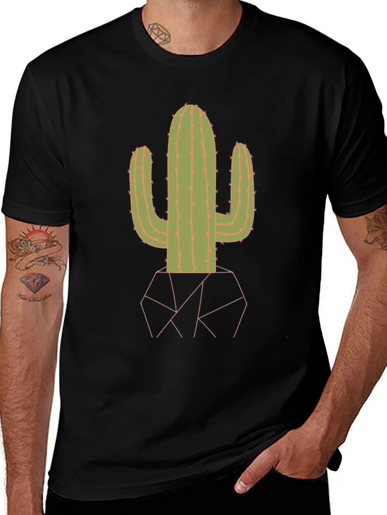 Variant 27 of Cactus Graphic Tee - Men's Black Cotton T-Shirt