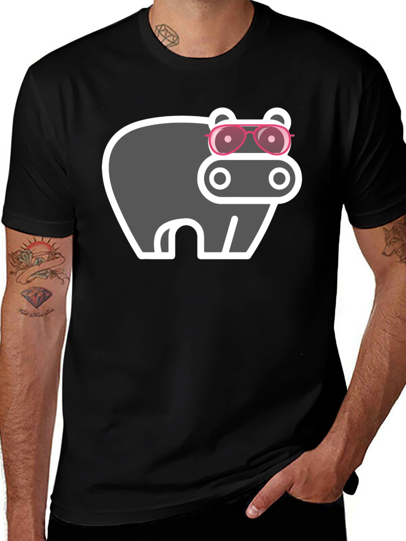 Variant 13 of Hippo with Sunglasses Graphic Tee