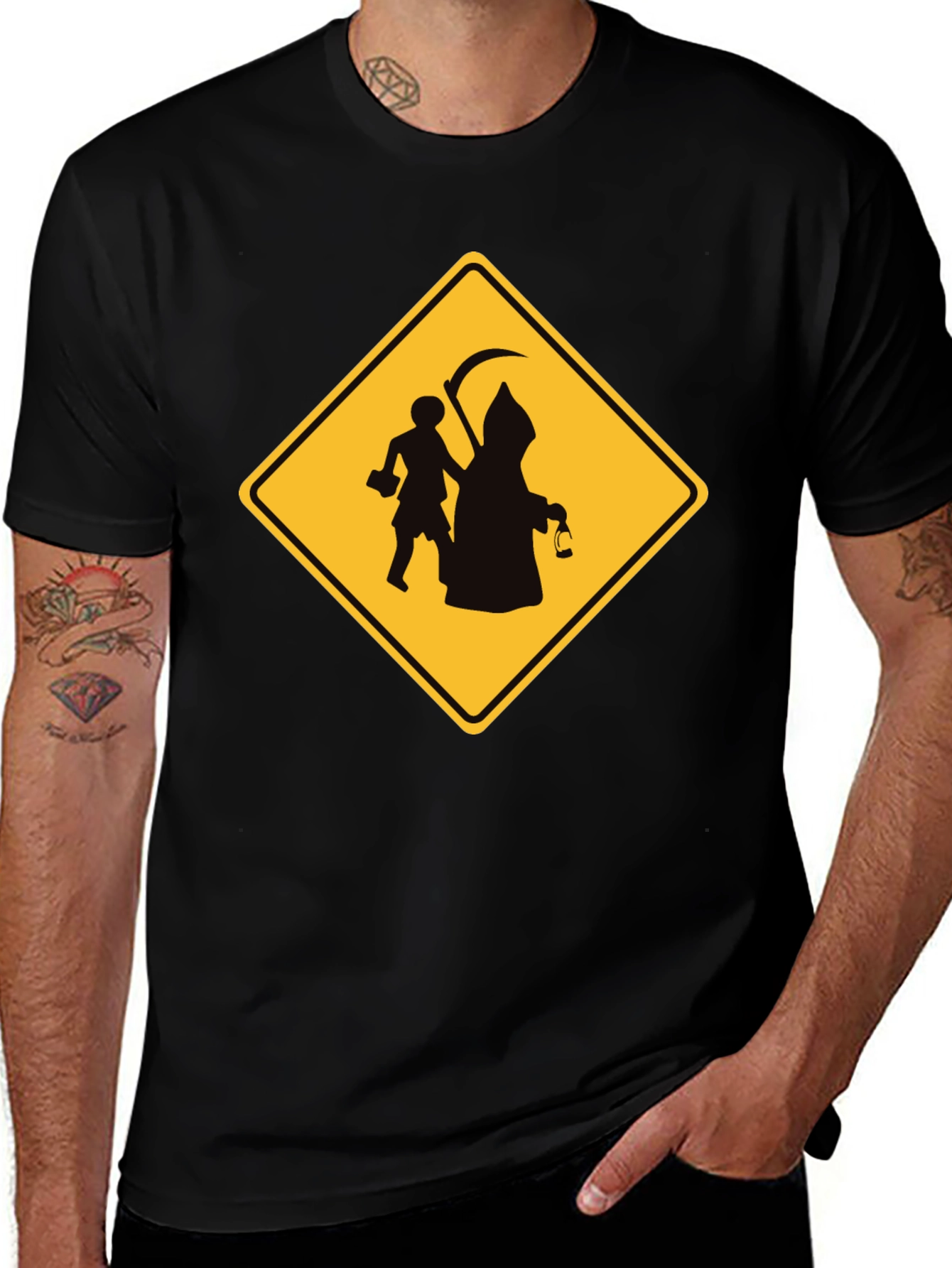 Variant 3 of Grim Reaper Crossing Funny Black T-Shirt