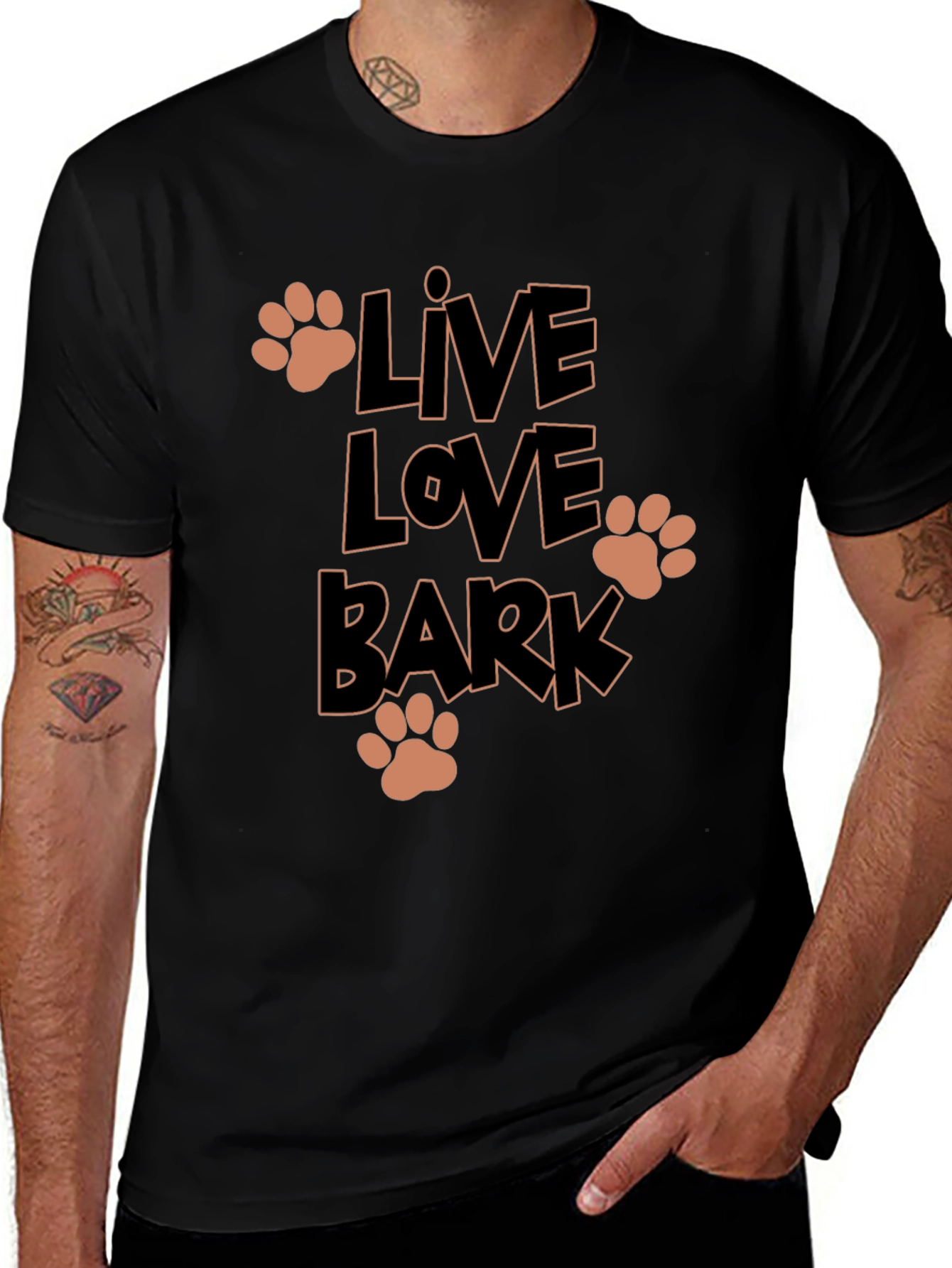 Variant 28 of Live, Love, Bark T-Shirt - Paw Print Tee
