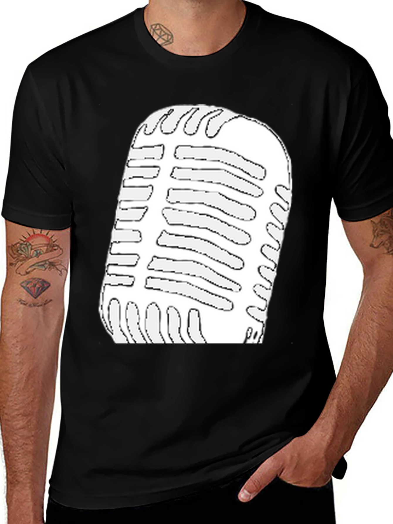Variant 26 of Retro Microphone Graphic T-Shirt - Black