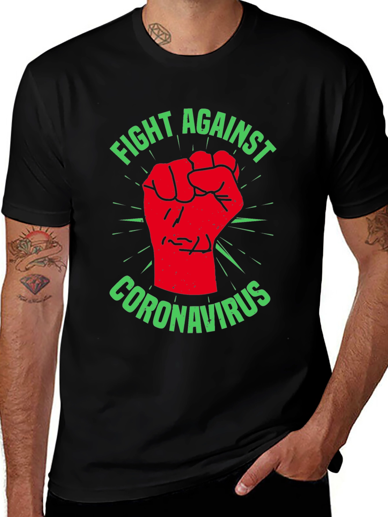 Fight Coronavirus Graphic Tee - Black Cotton T-Shirt