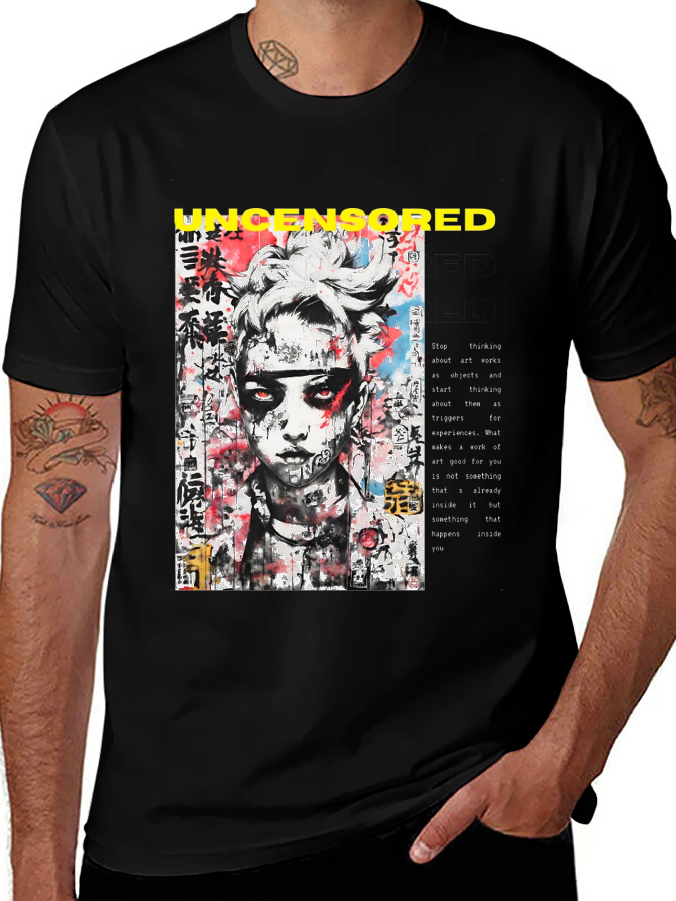 Variant 17 of Edgy "Uncensored" Graphic Print Black T-Shirt