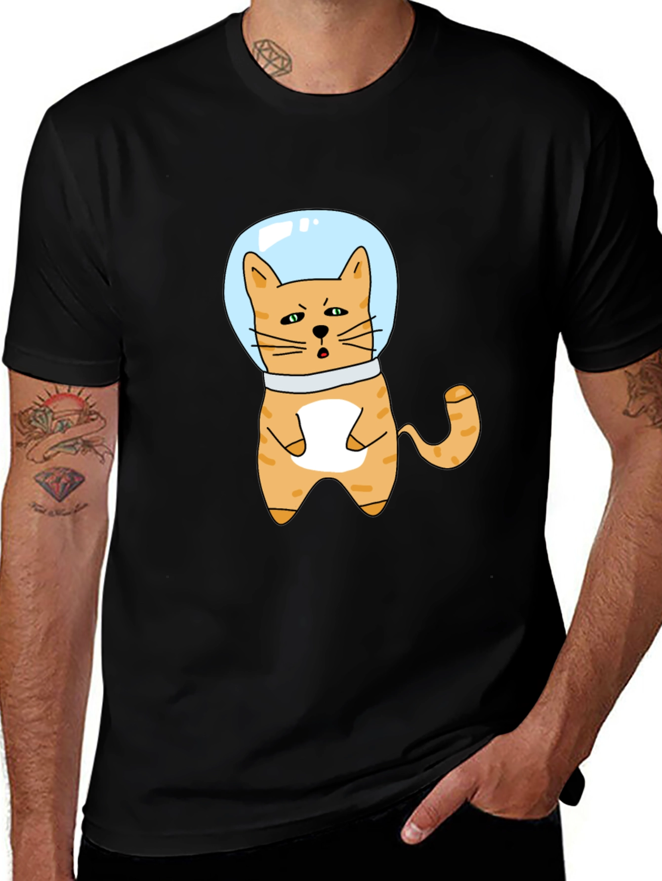 Variant 29 of Cool Cat Astronaut Black T-Shirt