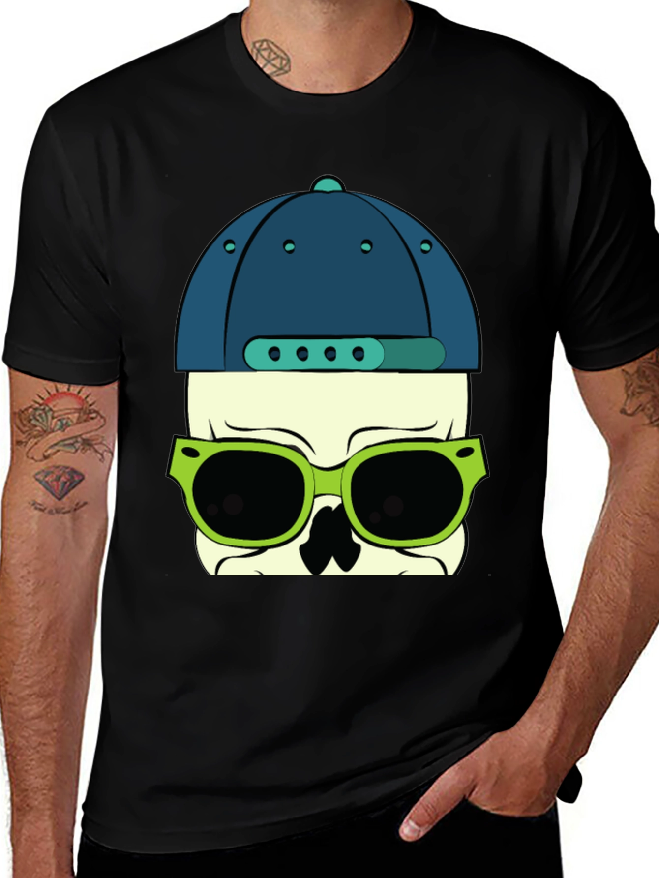 Variant 25 of Skull with Hat and Sunglasses Graphic T-Shirt