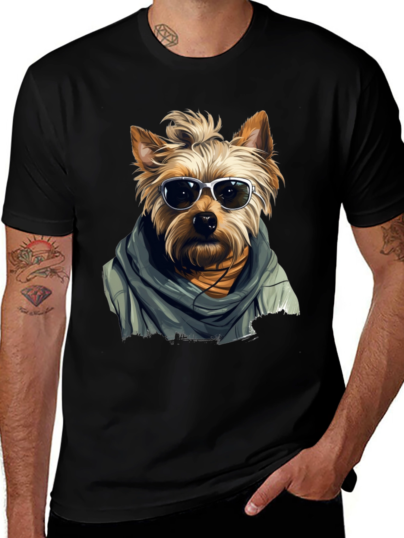 Variant 24 of Cool Dog Graphic Tee - Stylish Yorkie in Sunglasses