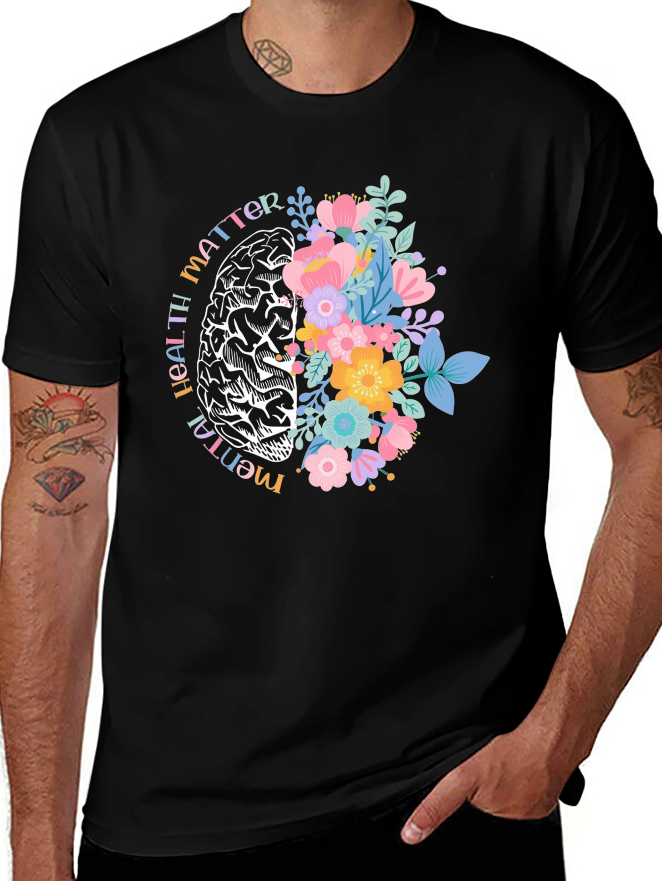 Variant 20 of Mental Health Matter T-Shirt Floral Brain Graphic